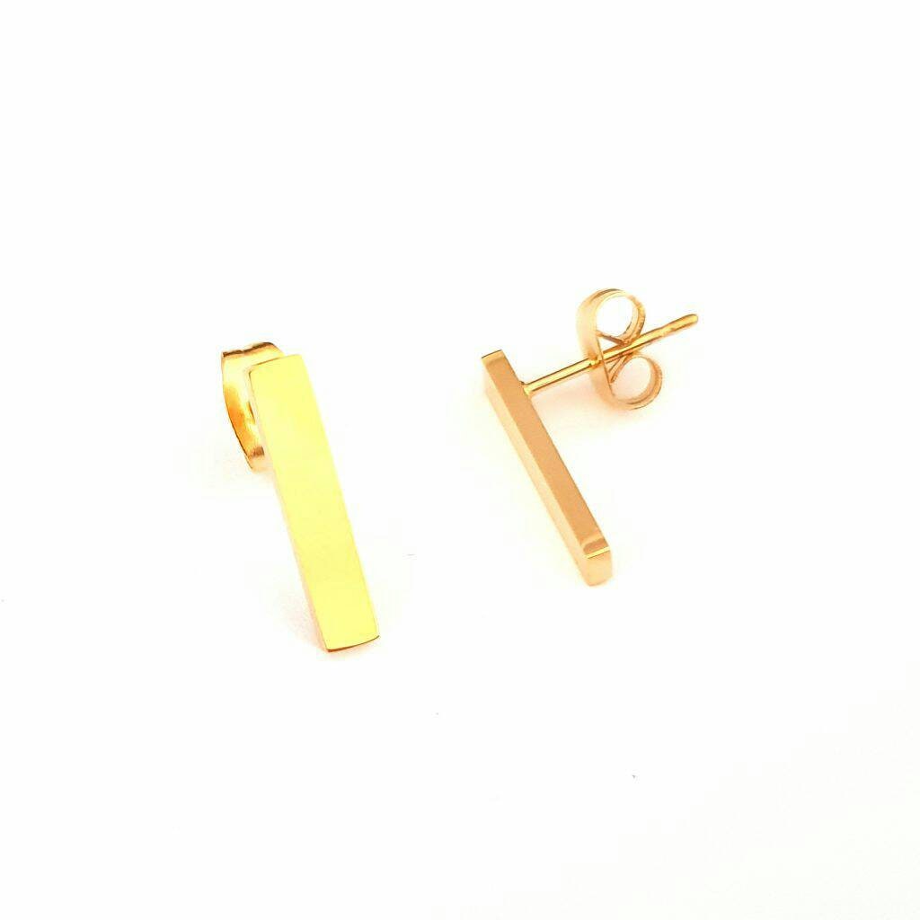Personalized Gold Bar Stud Earrings, Hand Stamped Personalised Bar Studs, Choose Silver, Gold or Rose Gold Stainless Steel