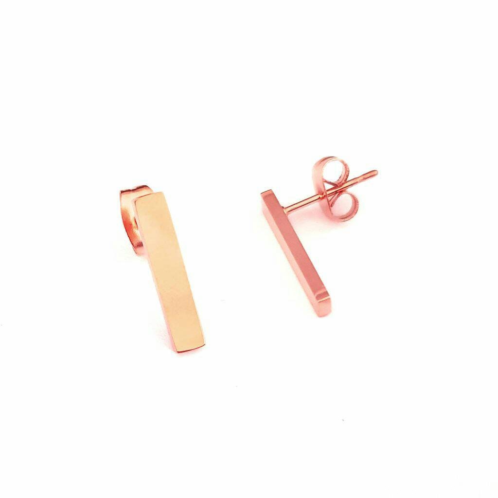 Personalized Gold Bar Stud Earrings, Hand Stamped Personalised Bar Studs, Choose Silver, Gold or Rose Gold Stainless Steel