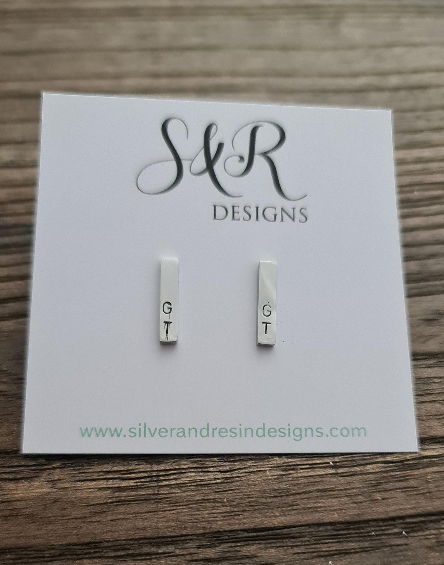 Personalized Gold Bar Stud Earrings, Hand Stamped Personalised Bar Studs, Choose Silver, Gold or Rose Gold Stainless Steel