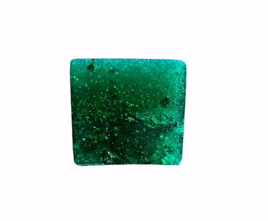 Statement Square Resin Ring, Handmade Size 7 US N AU. Emerald Green Glitter, Rosegold and Silver Leaf Ring
