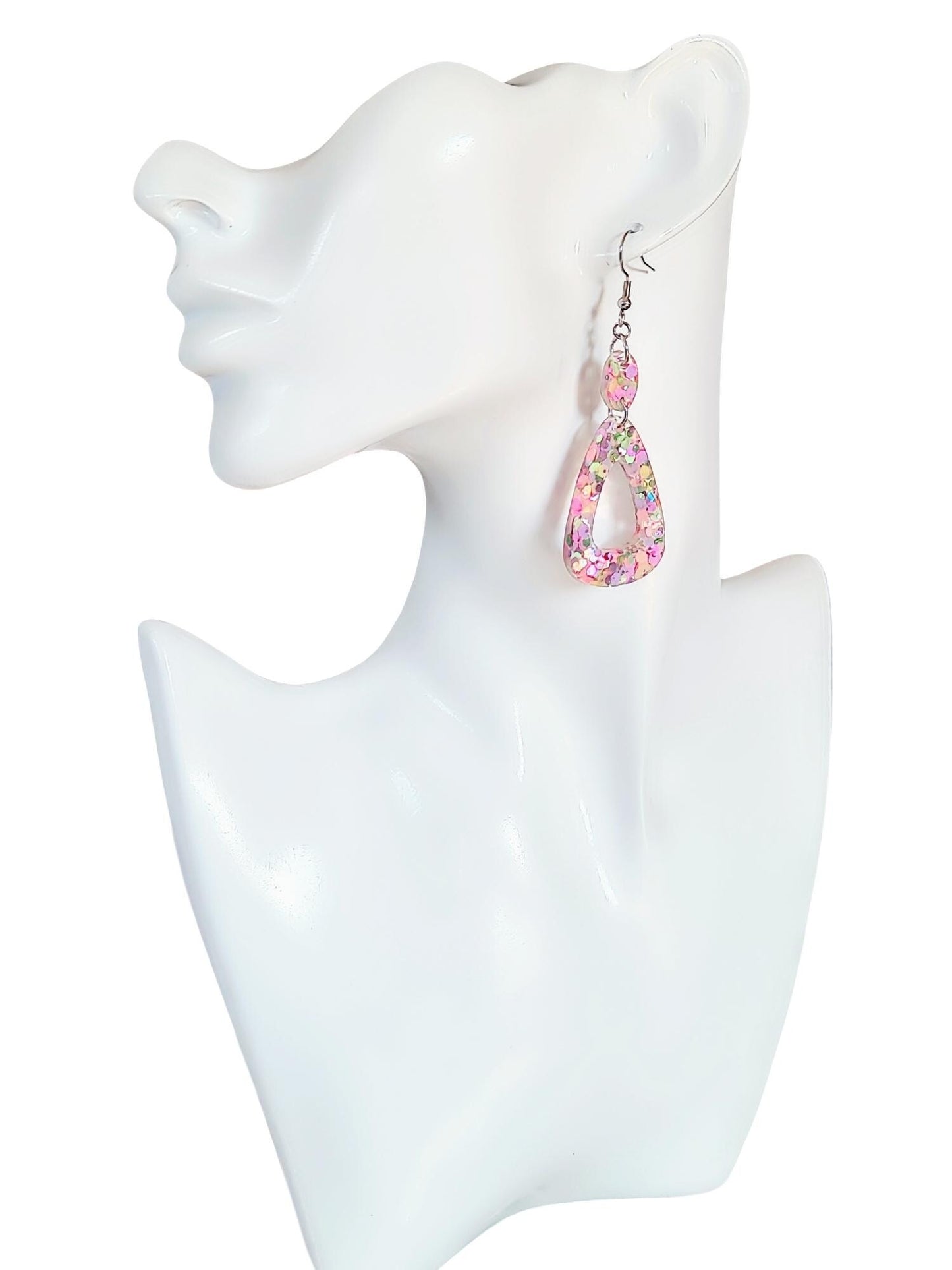 Pastel Triangle Dangle Earrings, Holographic Glitter Earrings, Resin Dangle Earrings, Stainless Steel Earrings, Statement Earrings