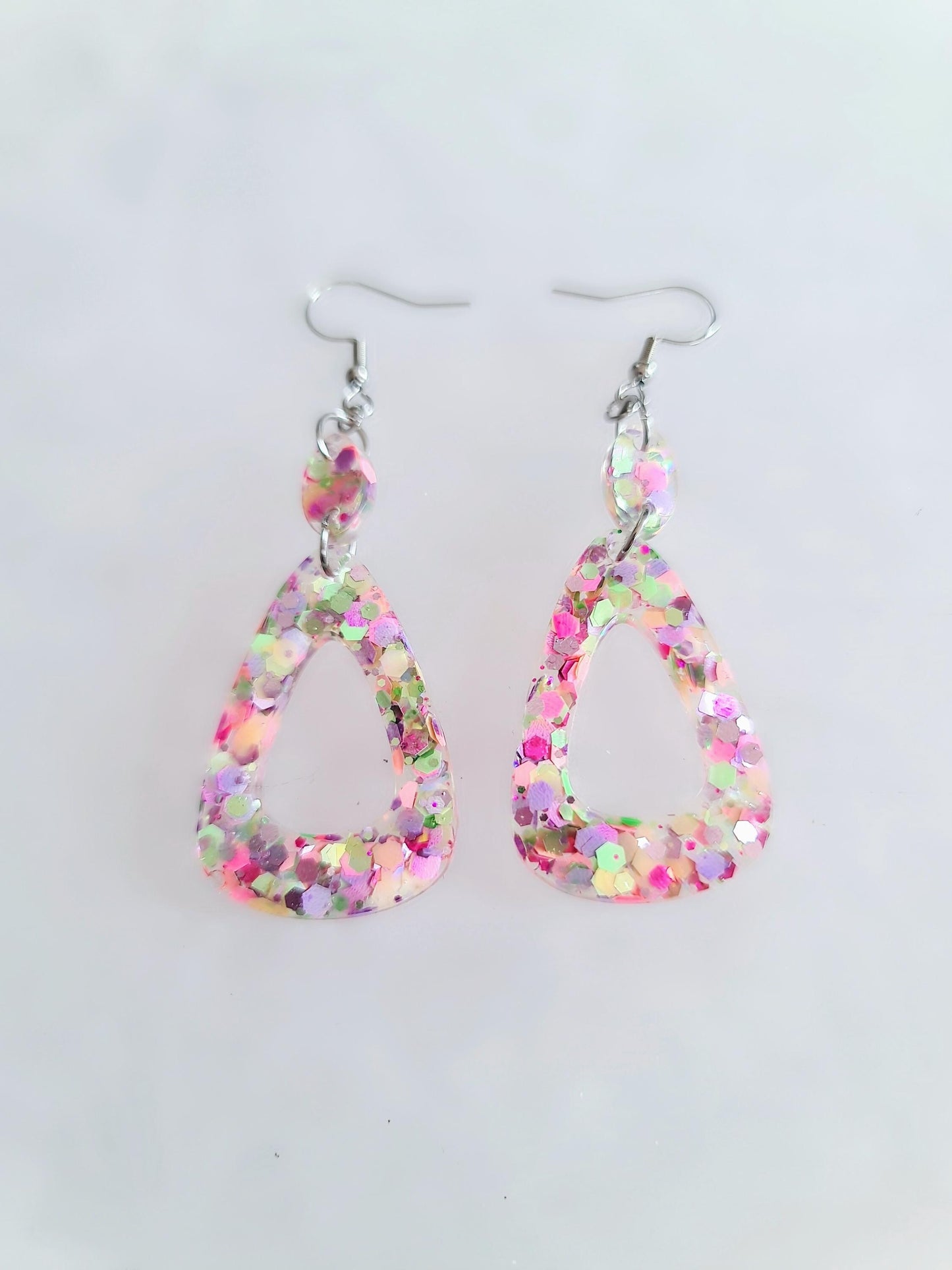 Pastel Triangle Dangle Earrings, Holographic Glitter Earrings, Resin Dangle Earrings, Stainless Steel Earrings, Statement Earrings
