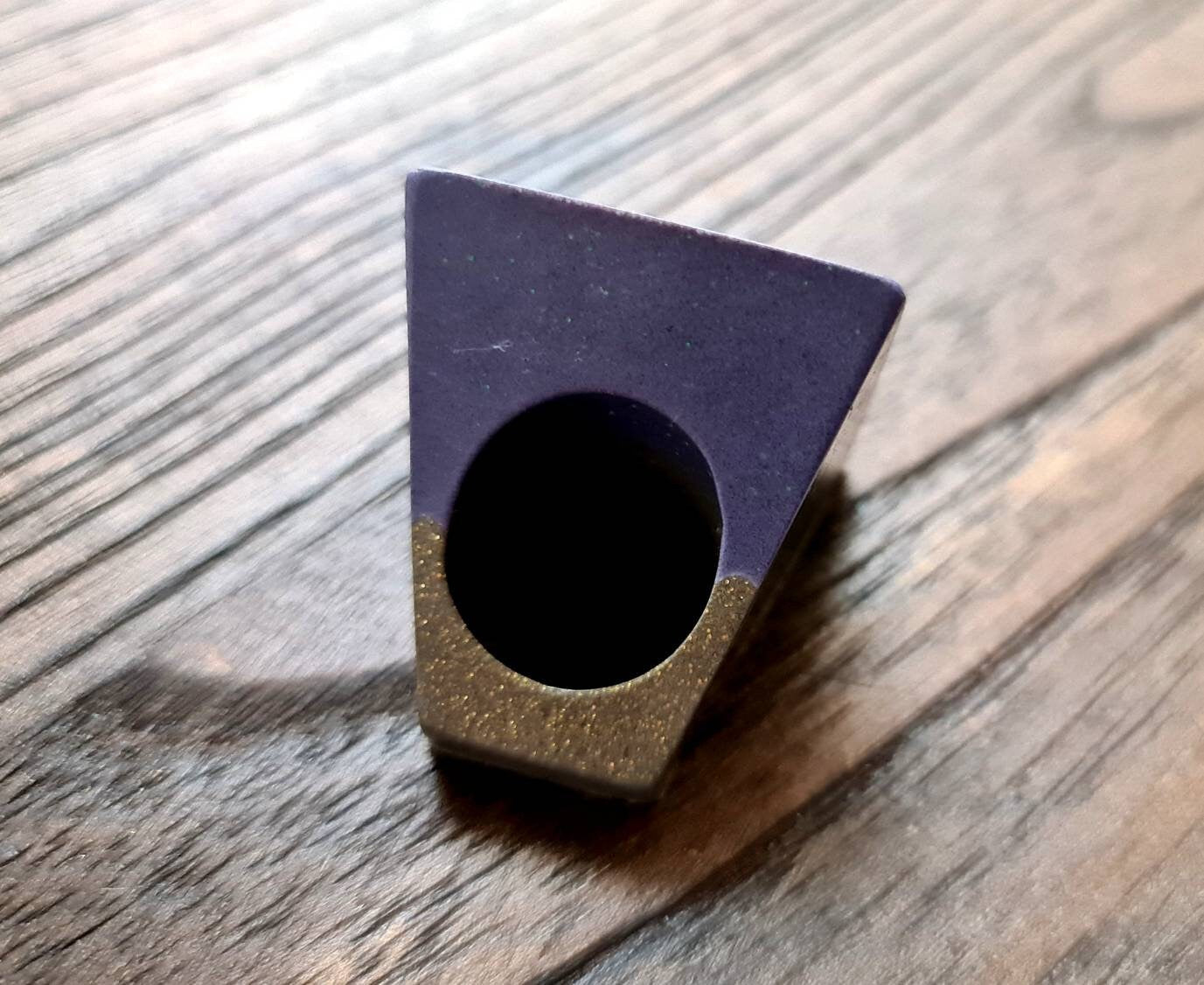 Statement Square Resin Ring, Handmade Size 7 US N AU. Light Purple and Grey with Gold Glitter