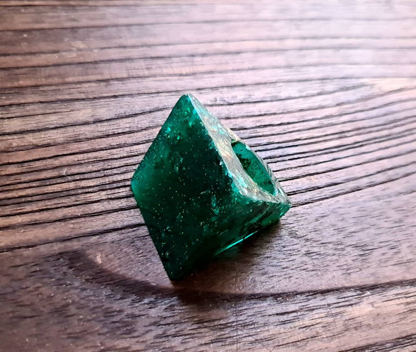 Statement Square Resin Ring, Handmade Size 7 US N AU. Emerald Green Glitter, Rosegold and Silver Leaf Ring