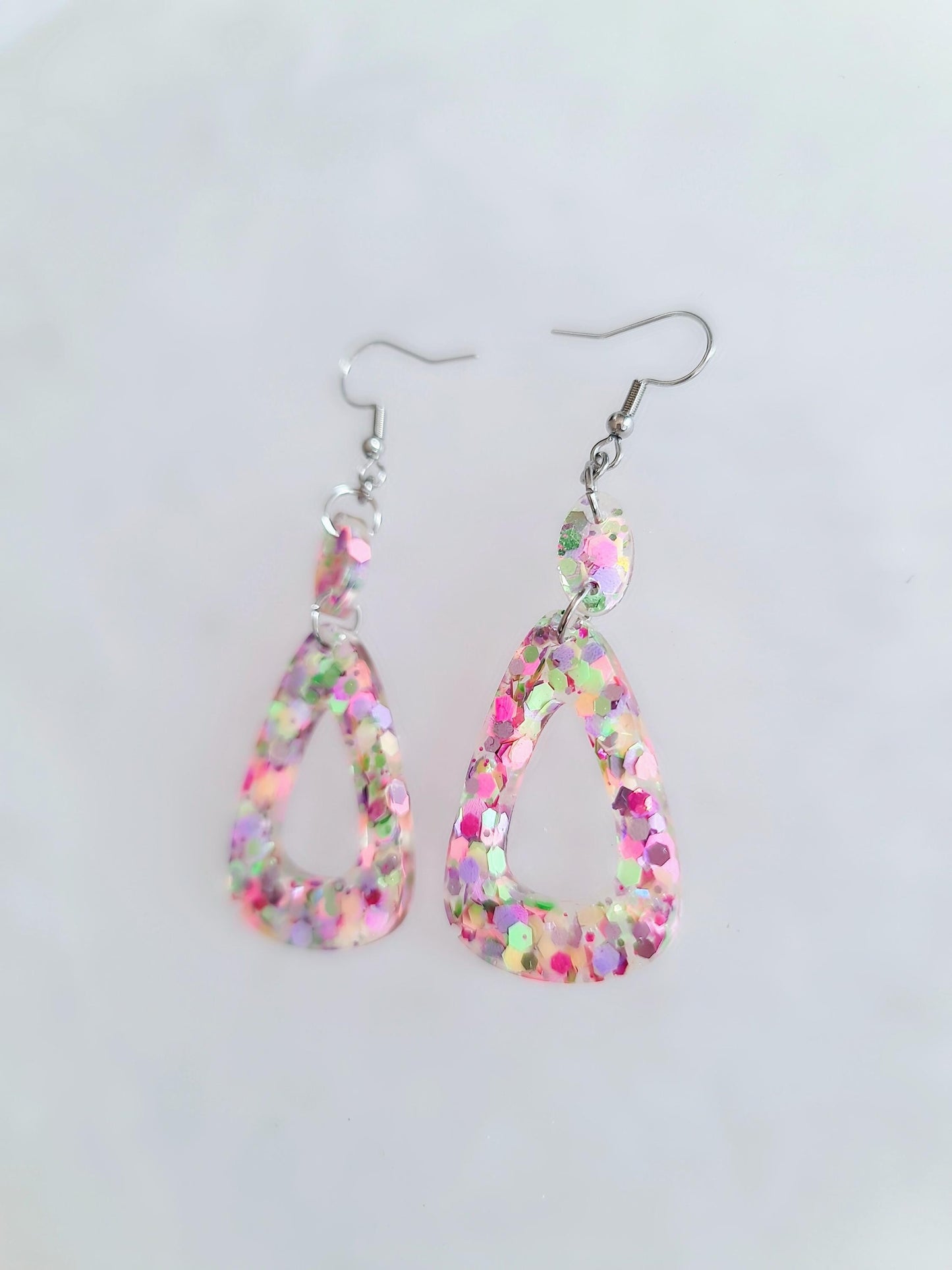 Pastel Triangle Dangle Earrings, Holographic Glitter Earrings, Resin Dangle Earrings, Stainless Steel Earrings, Statement Earrings