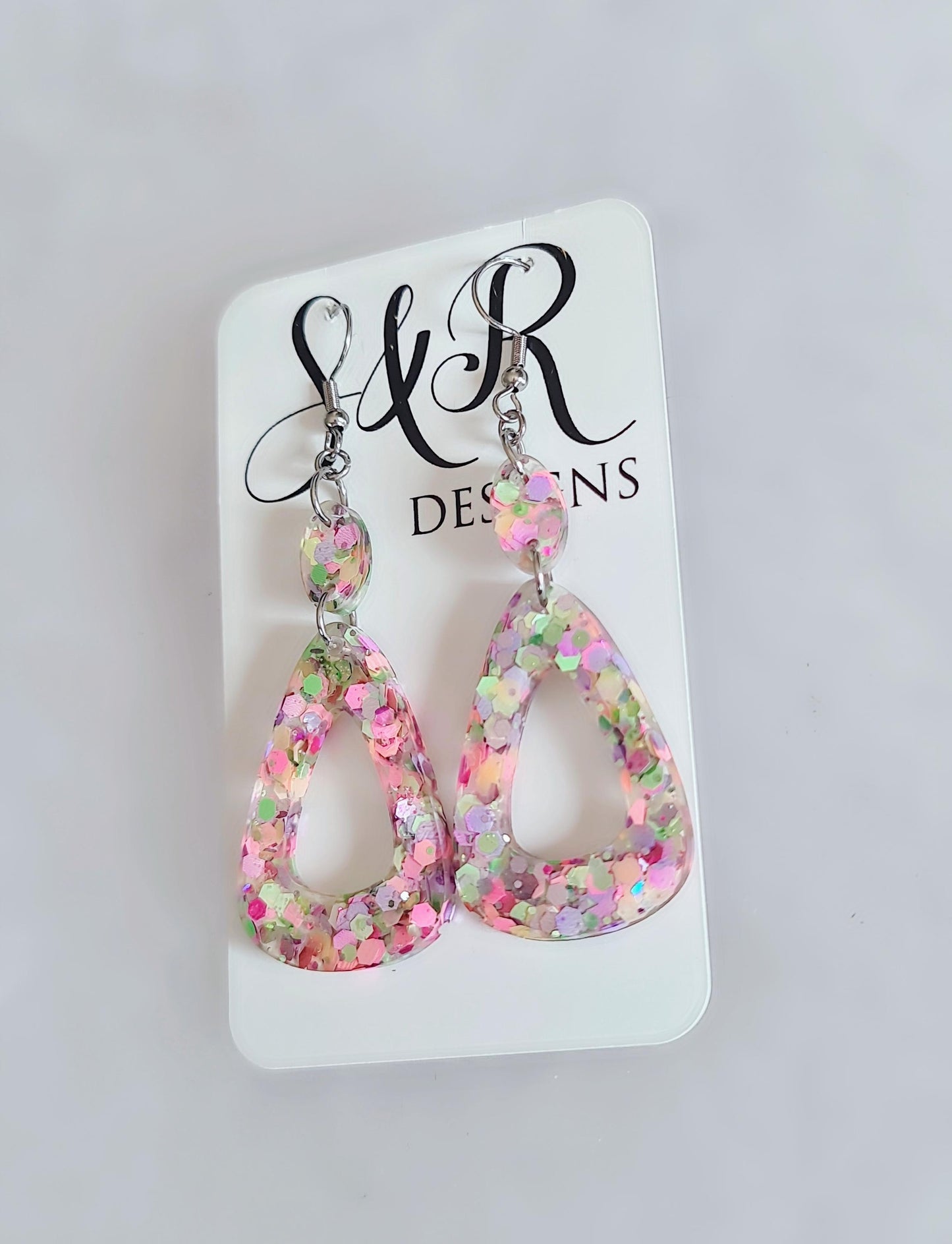 Pastel Triangle Dangle Earrings, Holographic Glitter Earrings, Resin Dangle Earrings, Stainless Steel Earrings, Statement Earrings