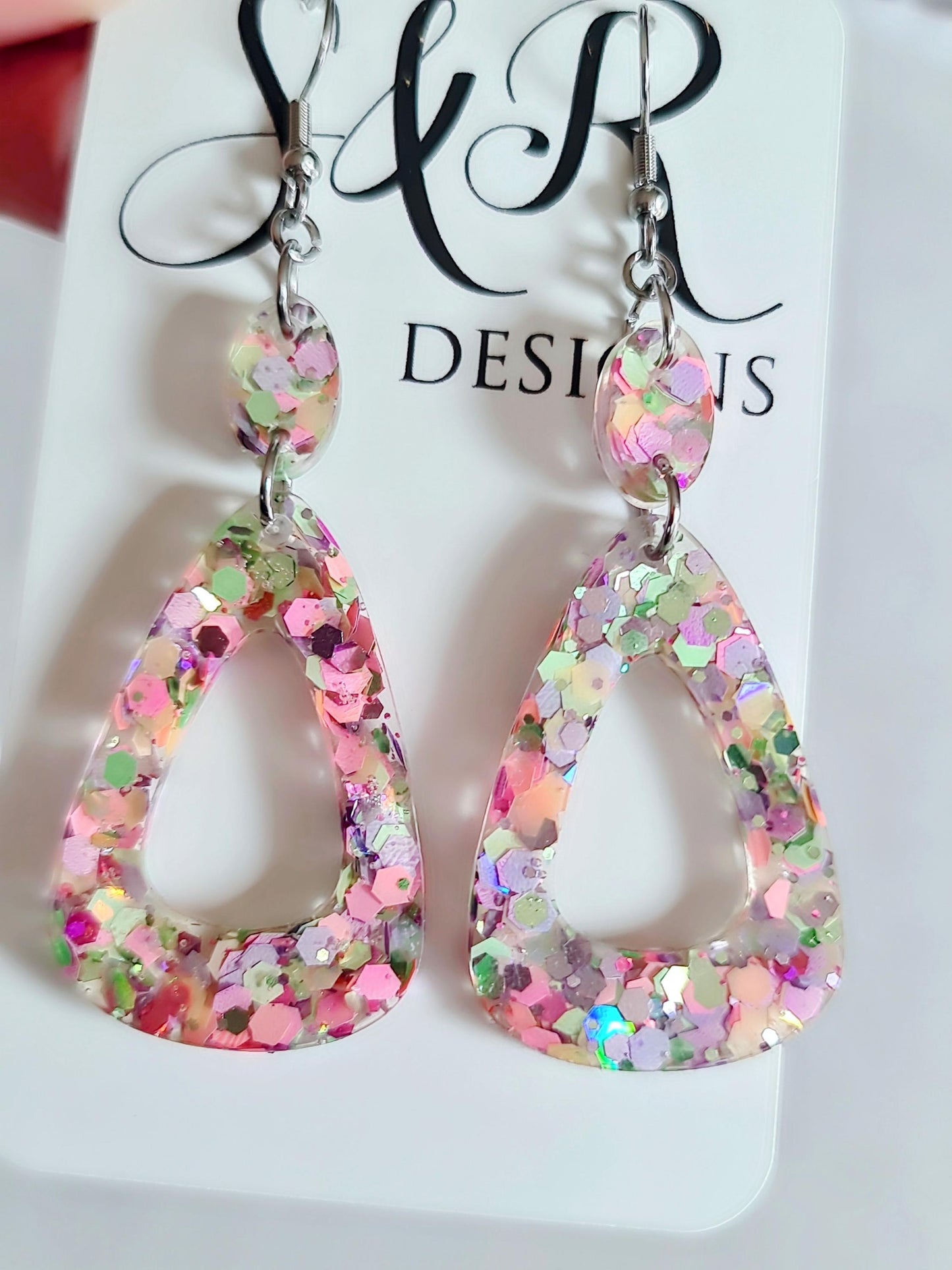 Pastel Triangle Dangle Earrings, Holographic Glitter Earrings, Resin Dangle Earrings, Stainless Steel Earrings, Statement Earrings