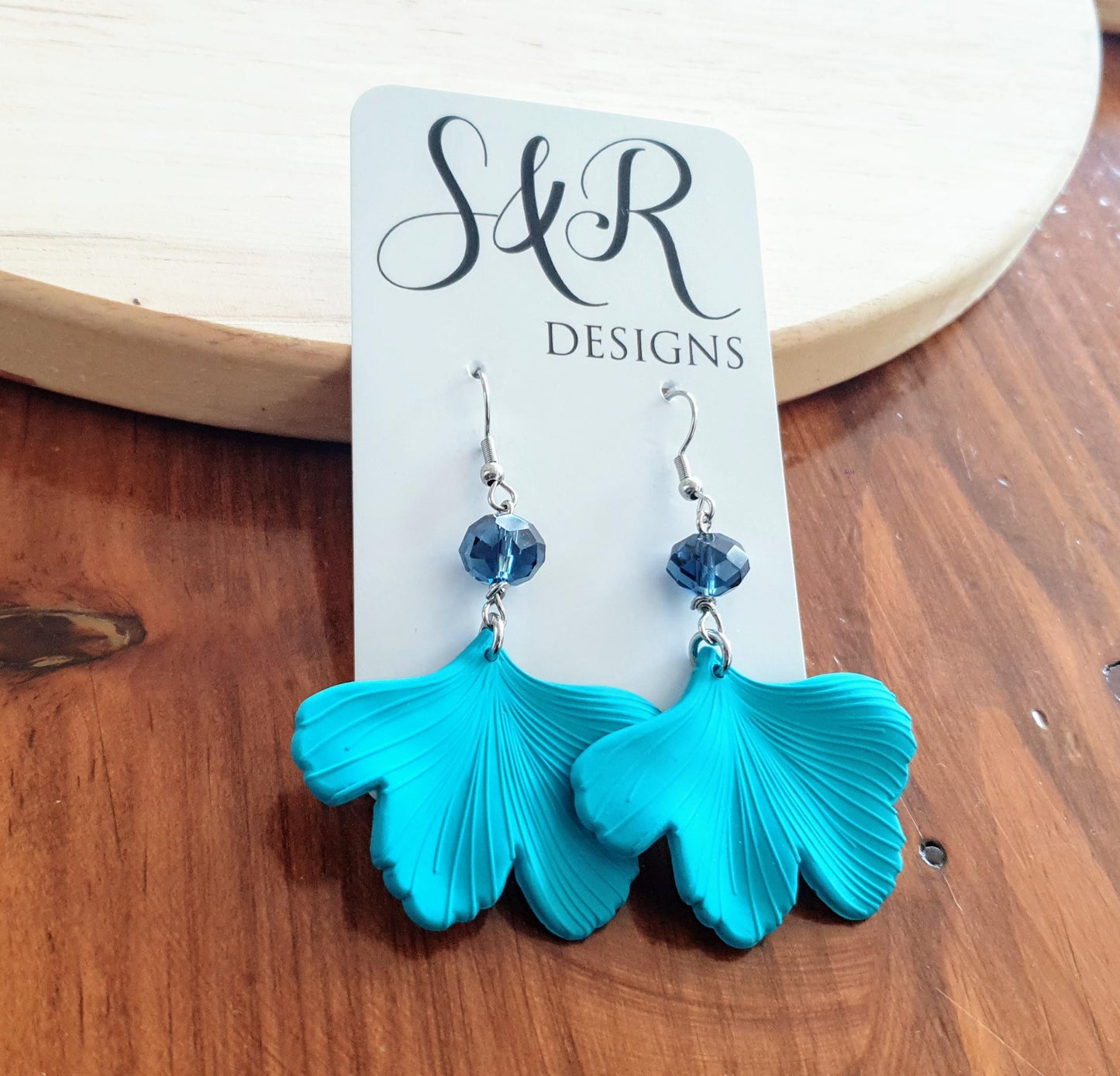 Turquoise Ginkgo Leaves Beaded Dangle Earrings, Blue Sapphire Glass Beaded drop Earrings, Statement Earrings made with Stainless Steel