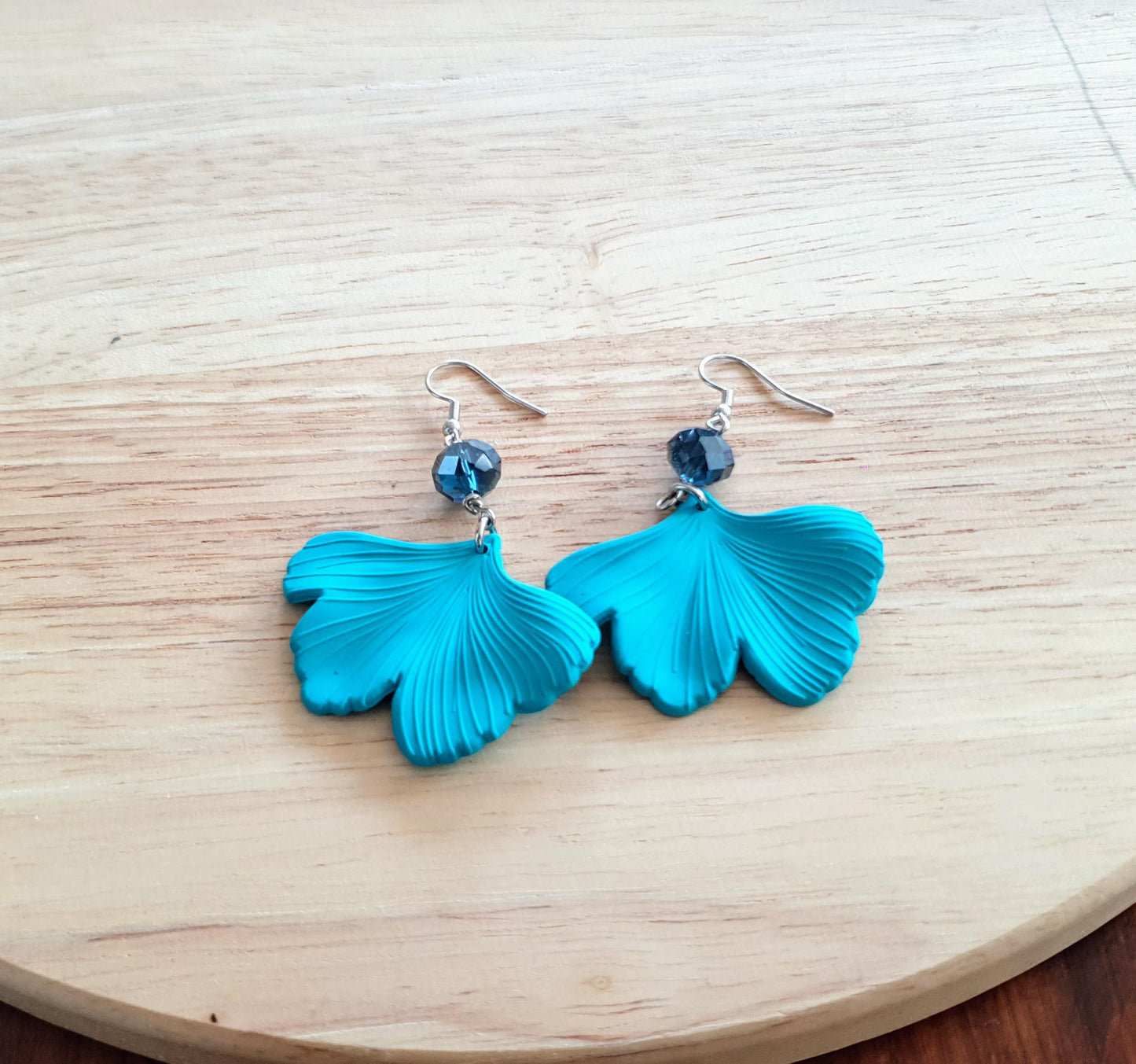 Turquoise Ginkgo Leaves Beaded Dangle Earrings, Blue Sapphire Glass Beaded drop Earrings, Statement Earrings made with Stainless Steel