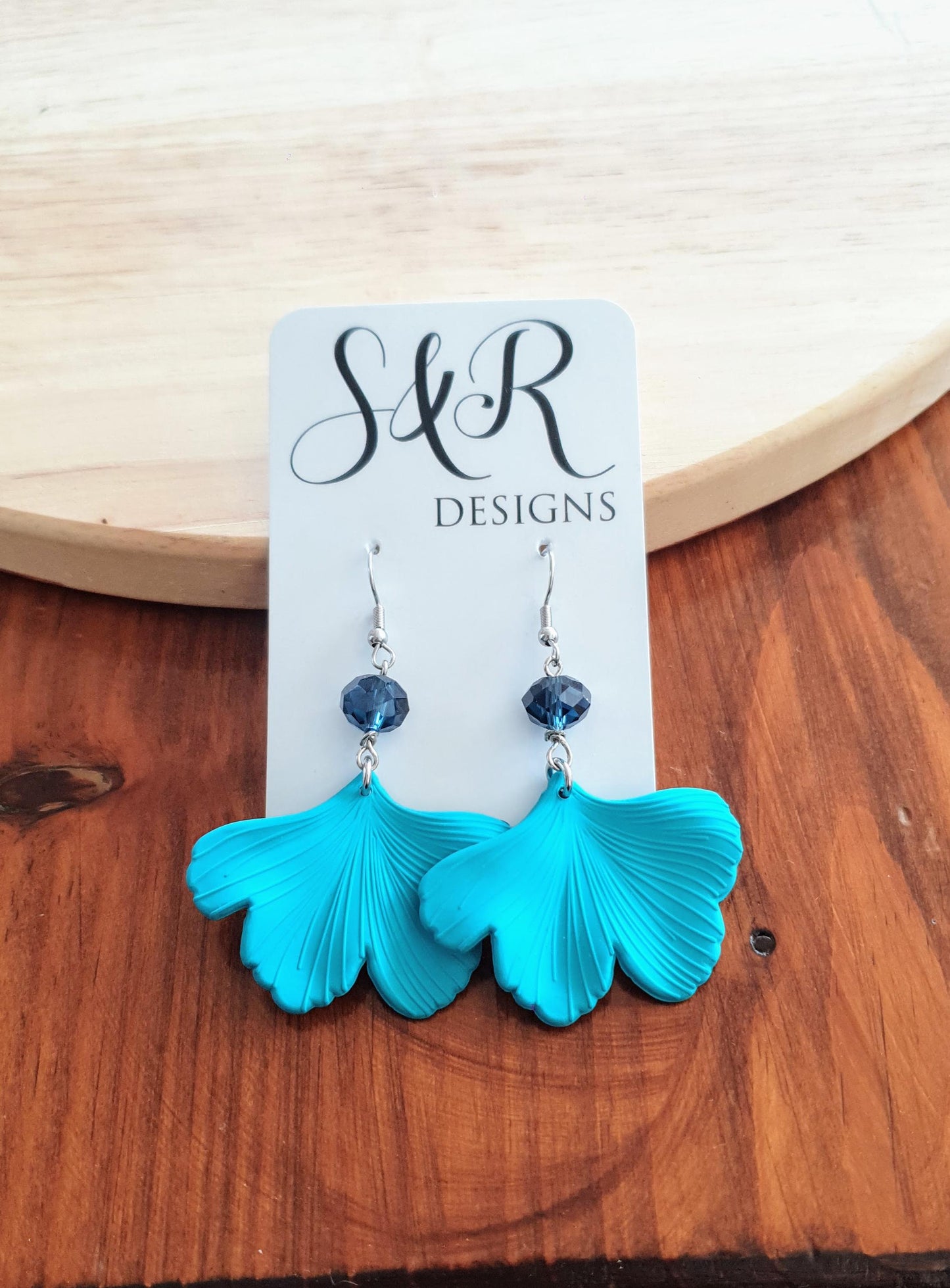 Turquoise Ginkgo Leaves Beaded Dangle Earrings, Blue Sapphire Glass Beaded drop Earrings, Statement Earrings made with Stainless Steel