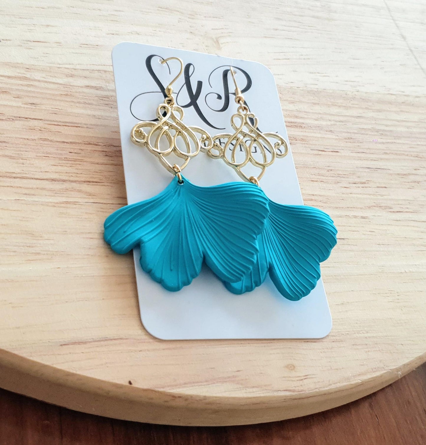 Turquoise Ginkgo Gold Charm Dangle Earrings, Gold drop Earrings, Statement Earrings made with Stainless Steel