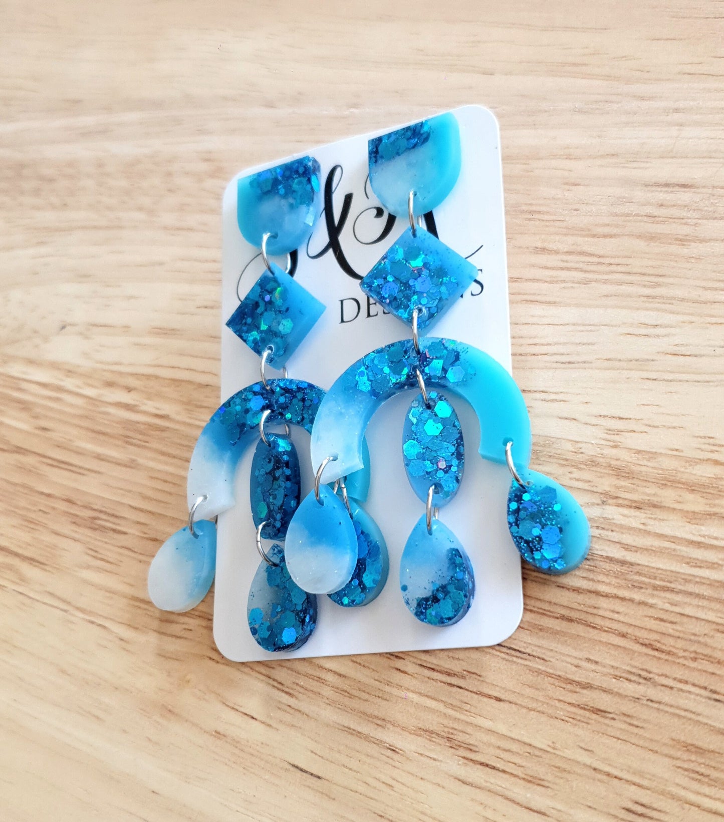 Blue Large Oversized Chandelier Dangle Earrings, Purple, Blue, Green, White and Blue Glitter Dangles, Statement Long Glitter Earrings