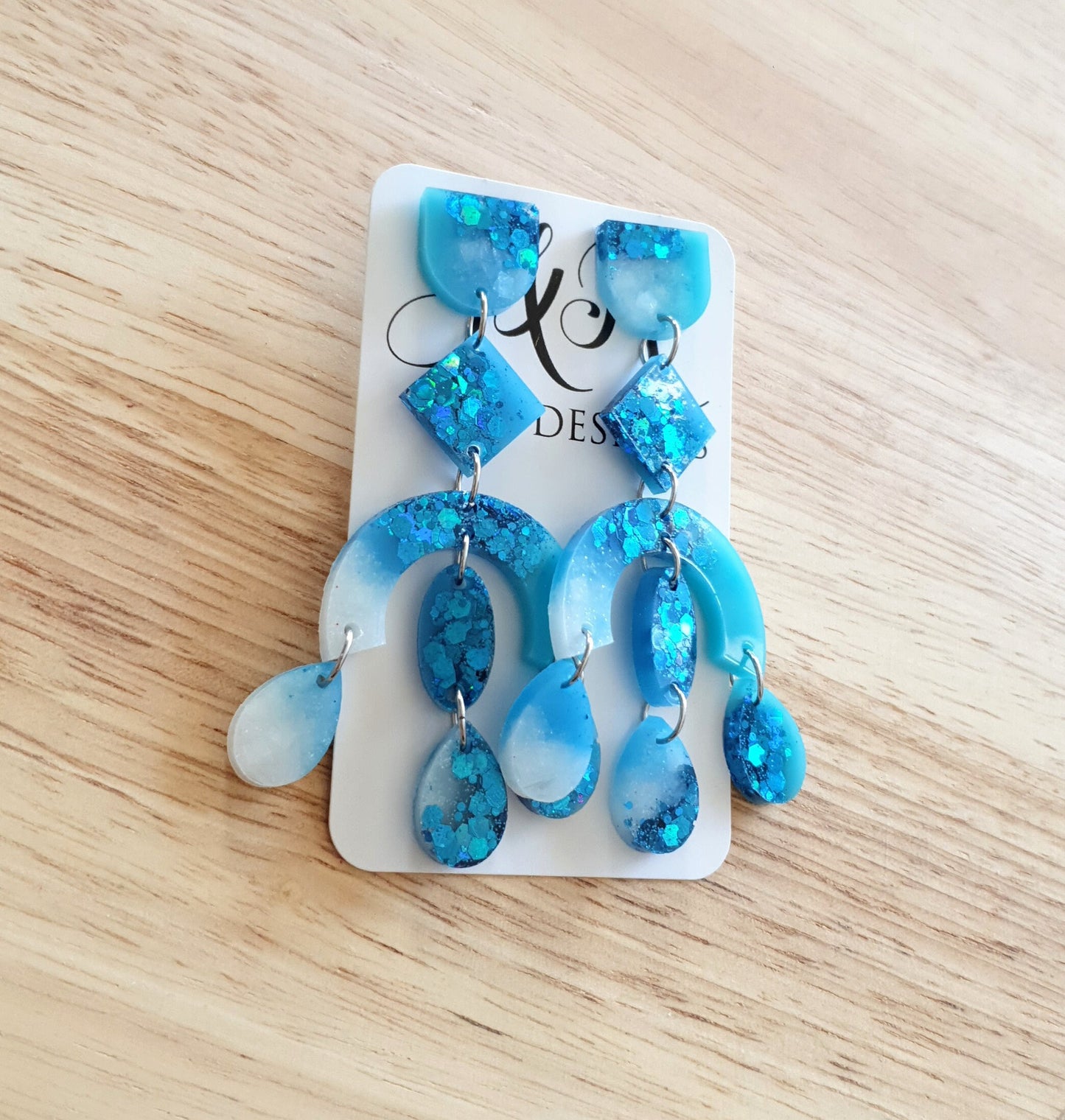 Blue Large Oversized Chandelier Dangle Earrings, Purple, Blue, Green, White and Blue Glitter Dangles, Statement Long Glitter Earrings