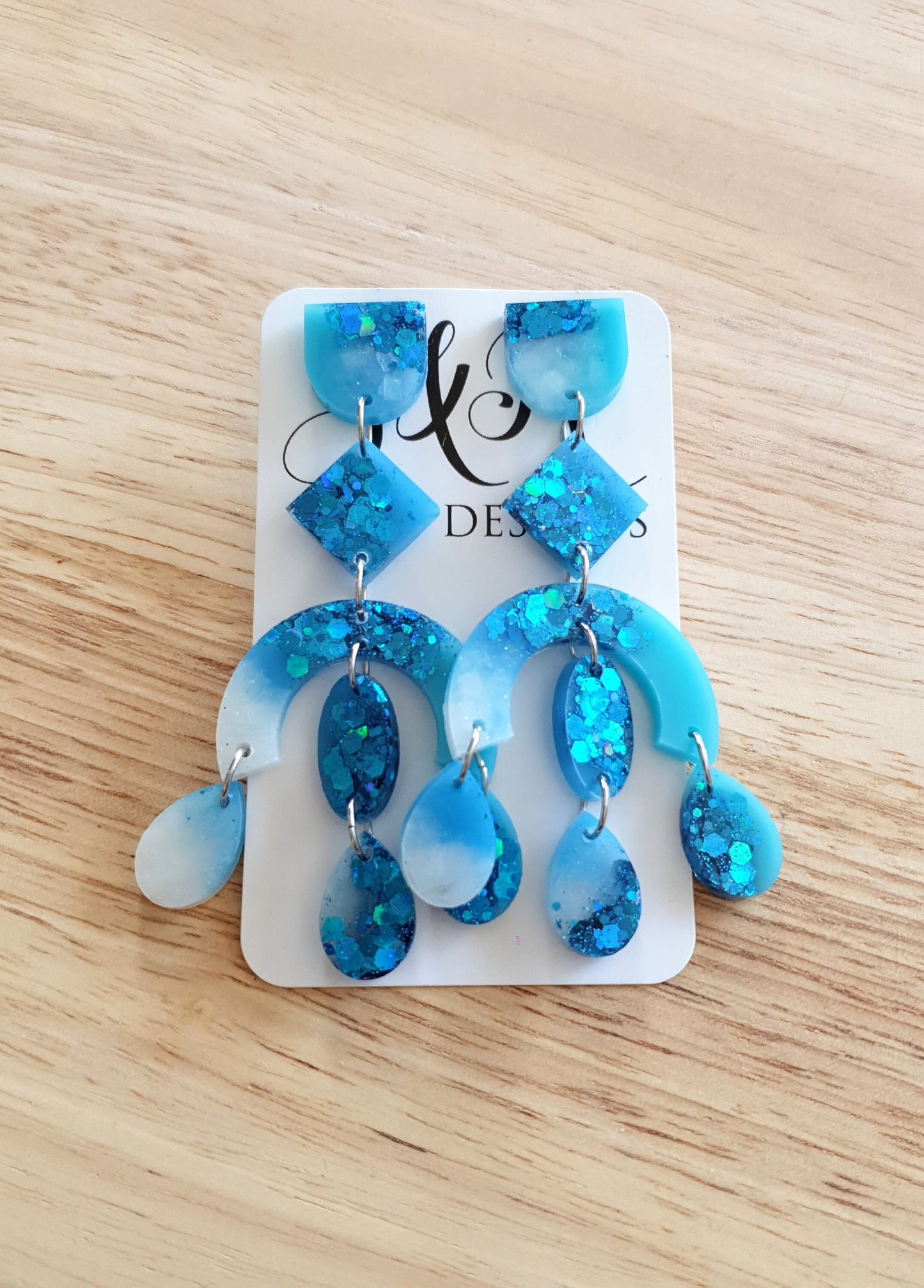 Blue Large Oversized Chandelier Dangle Earrings, Purple, Blue, Green, White and Blue Glitter Dangles, Statement Long Glitter Earrings