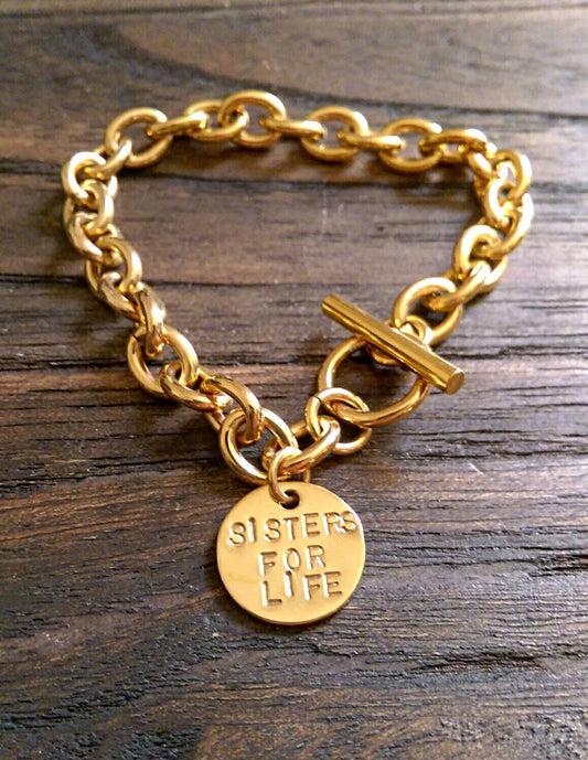 Personalised 18k Gold Hand-Stamped Toggle Bracelet - Custom Name or Date - Silver, Gold, Rose Gold - Add Charms for a Statement Piece