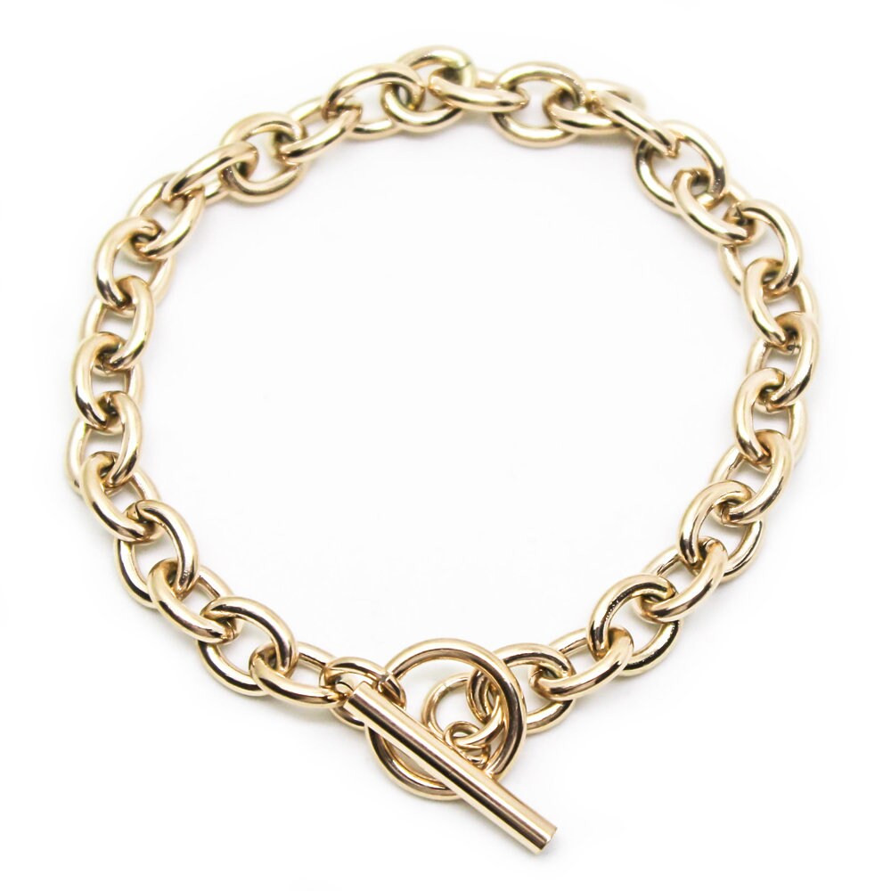 Personalised 18k Gold Hand-Stamped Toggle Bracelet - Custom Name or Date - Silver, Gold, Rose Gold - Add Charms for a Statement Piece