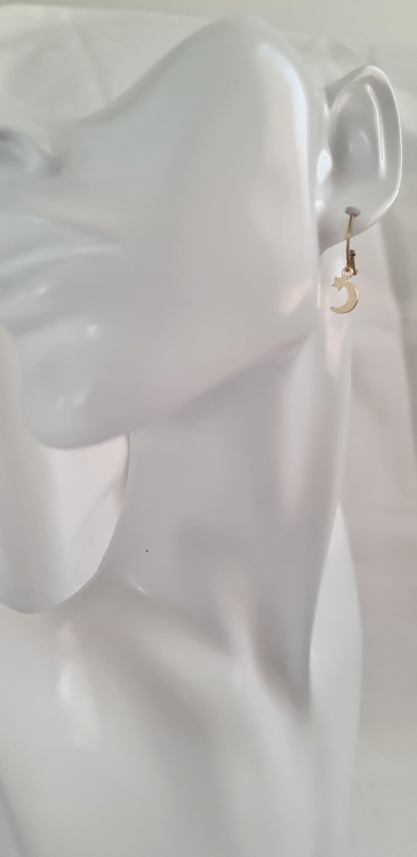 Gold Star Moon Leverback Earrings, Stainless Steel Dangle Leverback, threaders or Hook Earrings. Hypoallergenic Waterproof Jewellery