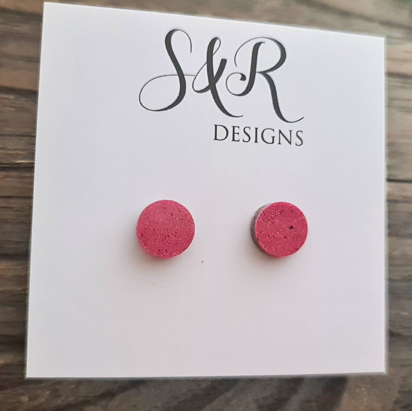 Circle Dot Resin Stud Earrings, Pink Blush Earrings, Mystical Glitter, Stainless Steel Studs. 15mm, 12mm, 10mm or 8mm