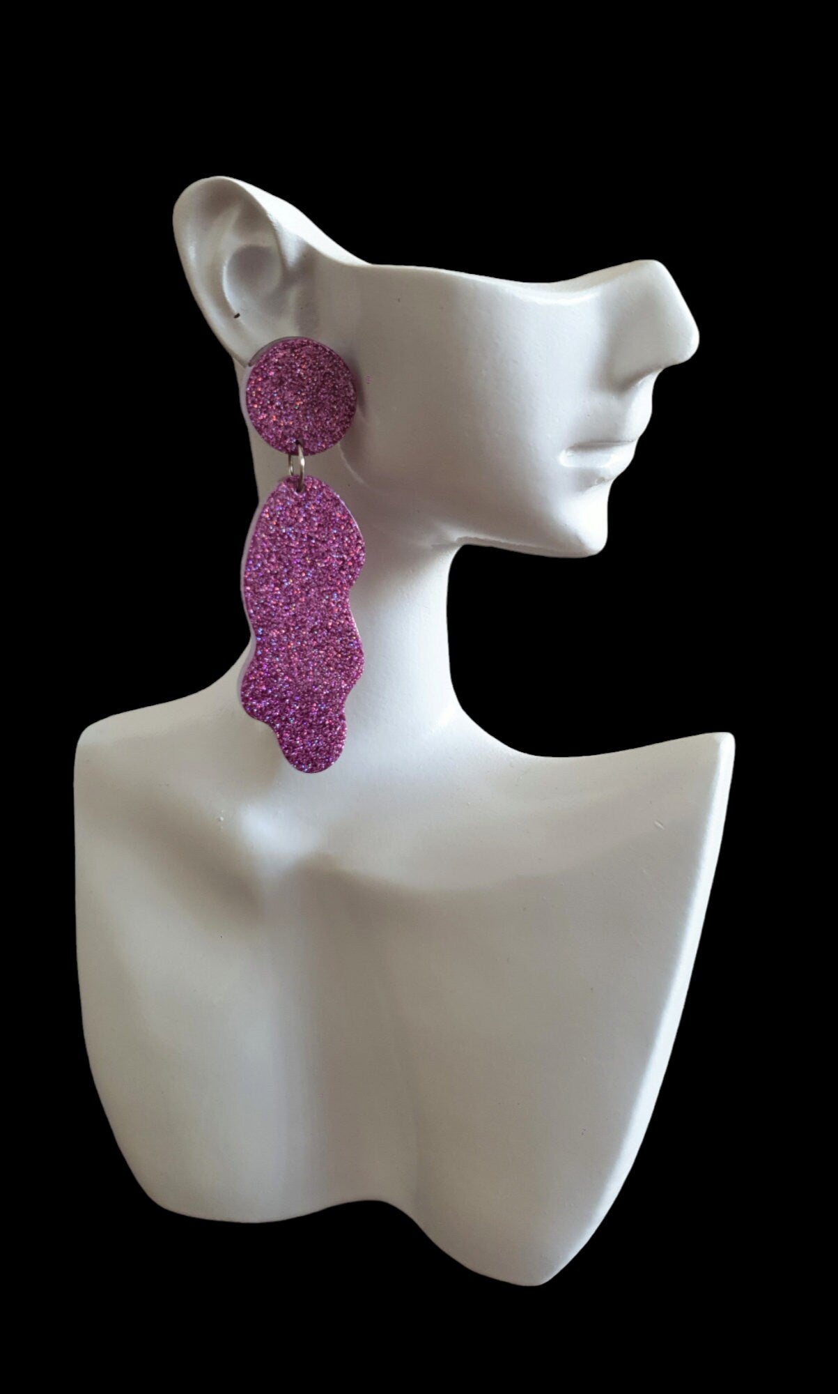 Pricilla Pink Wave Liquid Shape Dangle Drop Earrings, Vibrant Pink Fine Glitter, Statement Handmade Resin Earrings