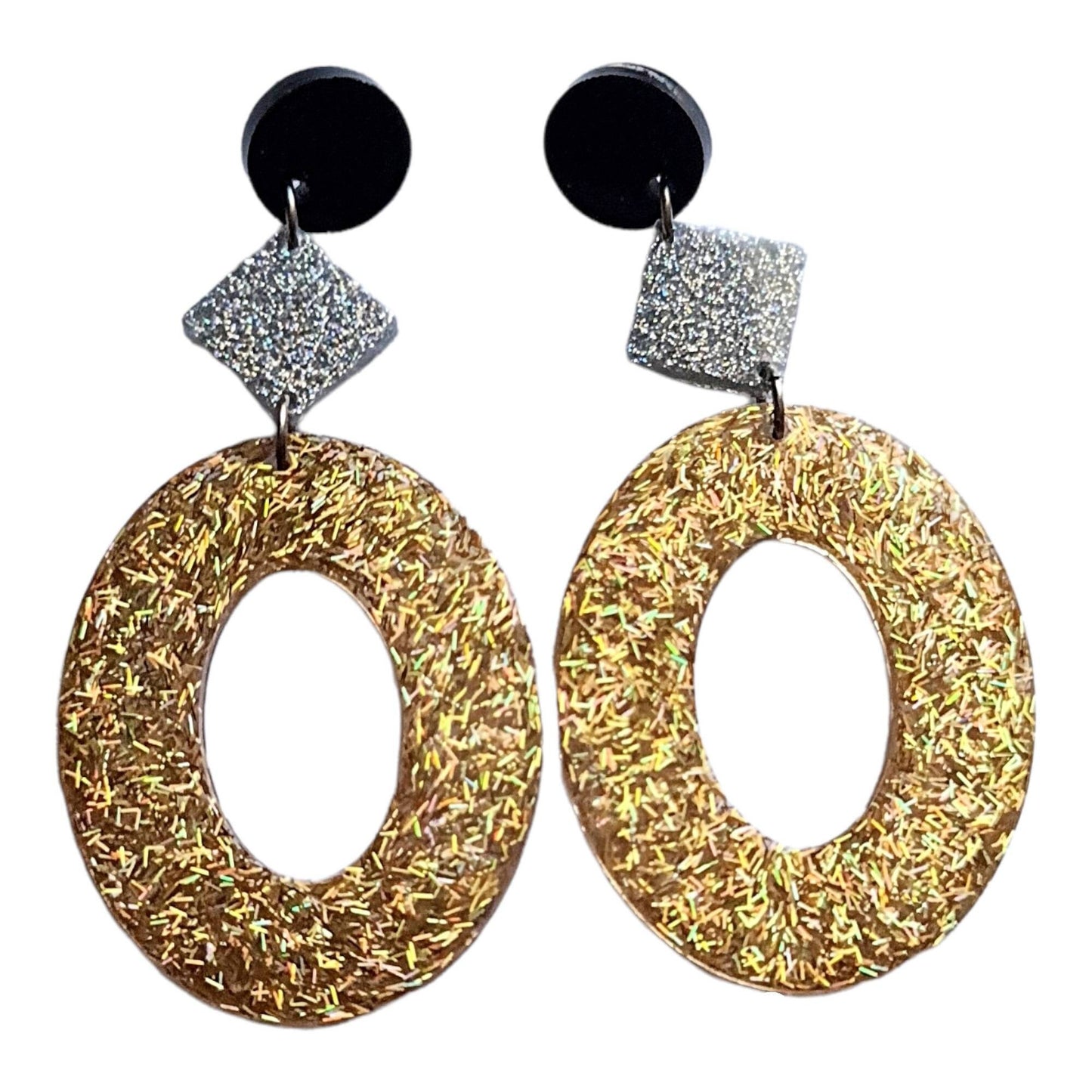 Oversized Oval Earrings Long Dangle, Black, Silver and Gold Resin Dangle Statement Earrings, Bridal, Bridesmaid, Evening Wear, Lightweight