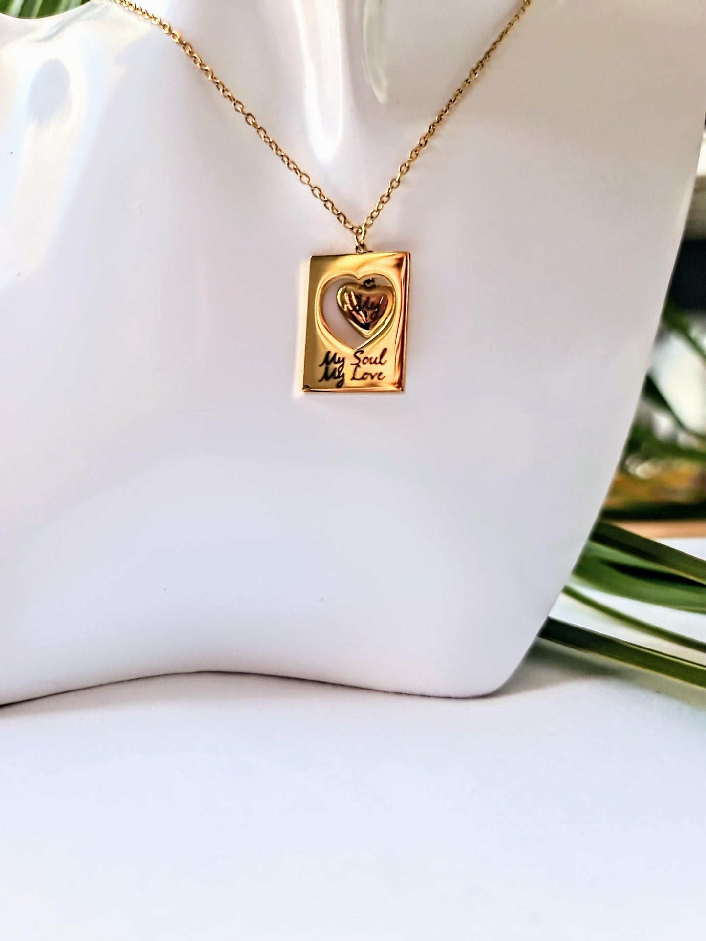 Custom Engraved Heart Necklace, 18K Gold Stainless Steel Pendant, My Soul My Love, Gift for Her, Romantic Jewellery, Anniversary Gift