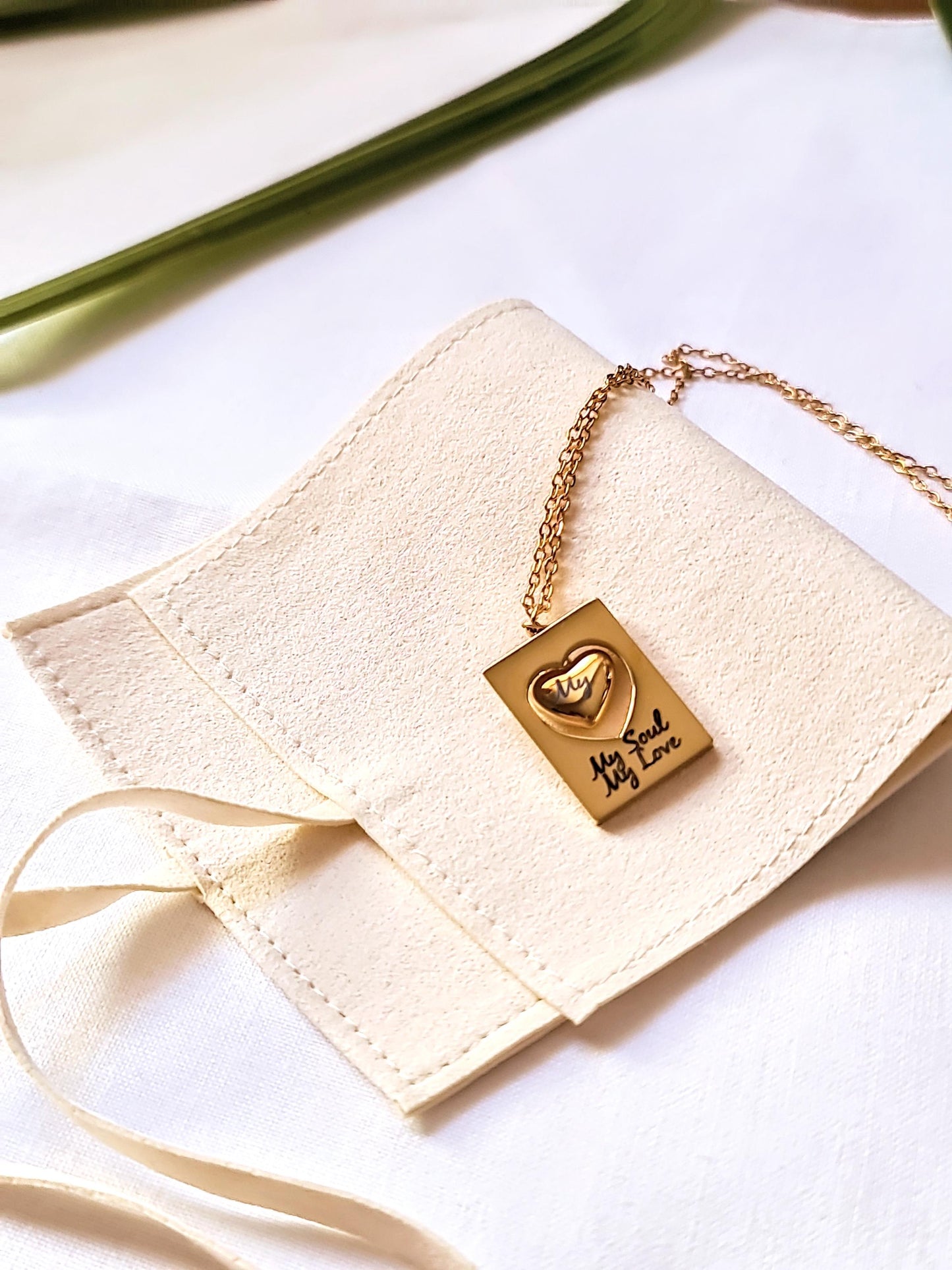 Custom Engraved Heart Necklace, 18K Gold Stainless Steel Pendant, My Soul My Love, Gift for Her, Romantic Jewellery, Anniversary Gift