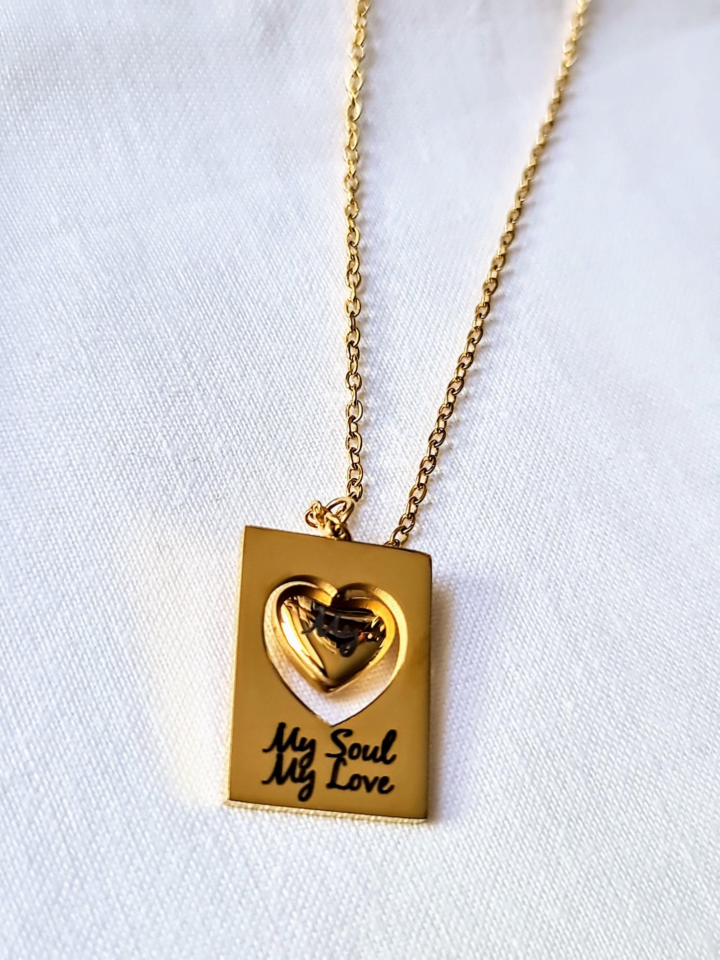Custom Engraved Heart Necklace, 18K Gold Stainless Steel Pendant, My Soul My Love, Gift for Her, Romantic Jewellery, Anniversary Gift