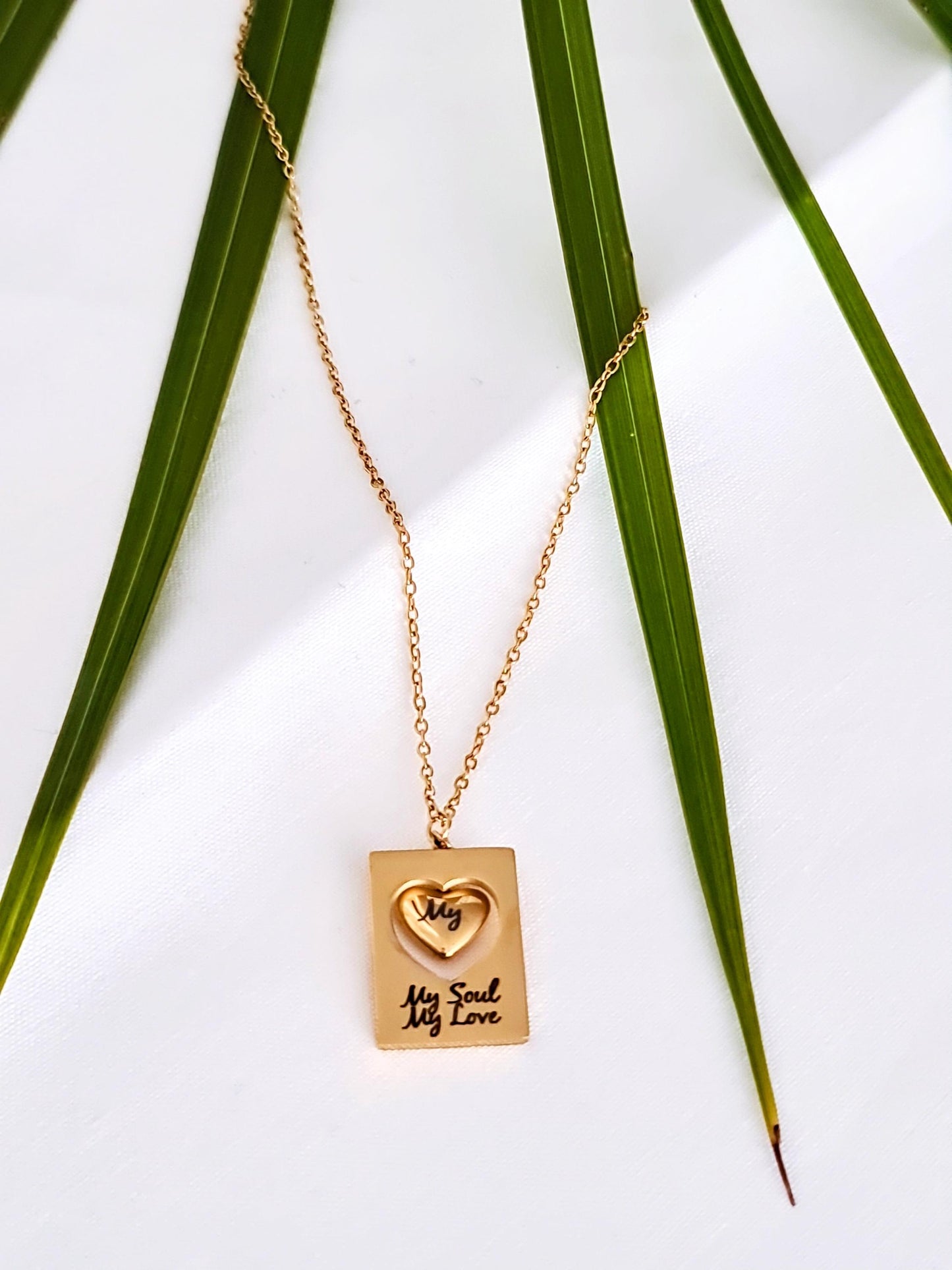 Custom Engraved Heart Necklace, 18K Gold Stainless Steel Pendant, My Soul My Love, Gift for Her, Romantic Jewellery, Anniversary Gift