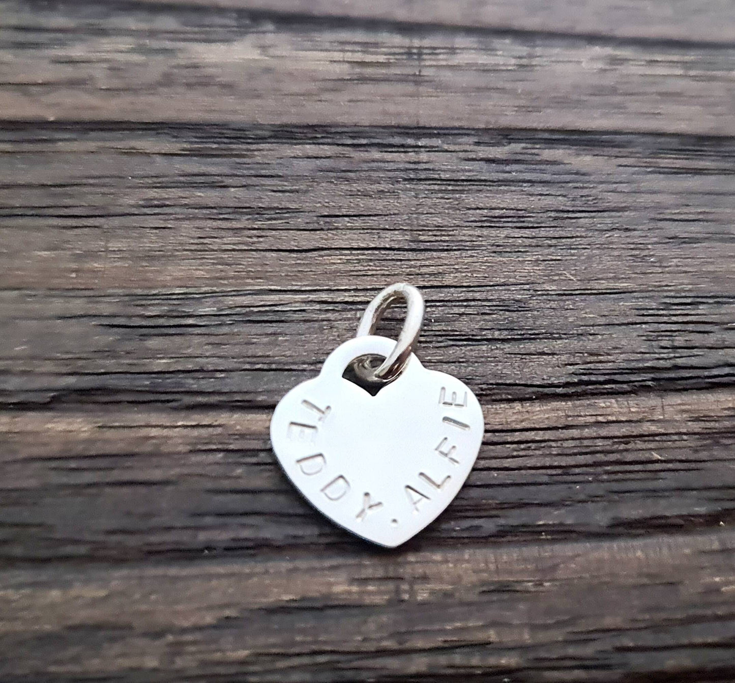 Sterling Silver Personalised Hand Stamped Name Pendant Circle 20mm or 15mm, Star or Heart Design
