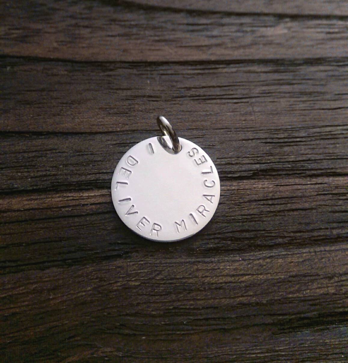 Sterling Silver Personalised Hand Stamped Name Pendant Circle 20mm or 15mm, Star or Heart Design