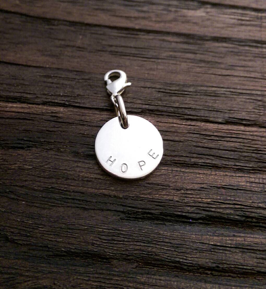 Sterling Silver Personalised Hand Stamped Name Pendant Circle 20mm or 15mm, Star or Heart Design