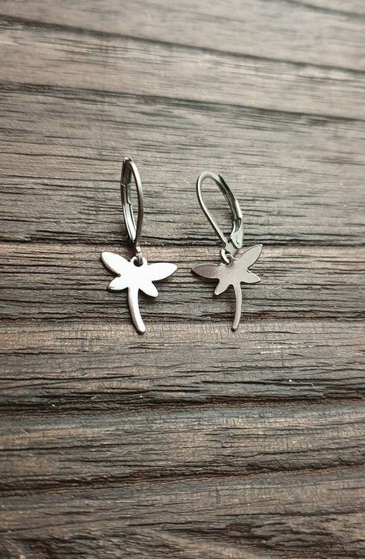Tiny Dragonfly Leverback Earrings, Stainless Steel, Choose  Leverback, Threaders or Hook Earrings.