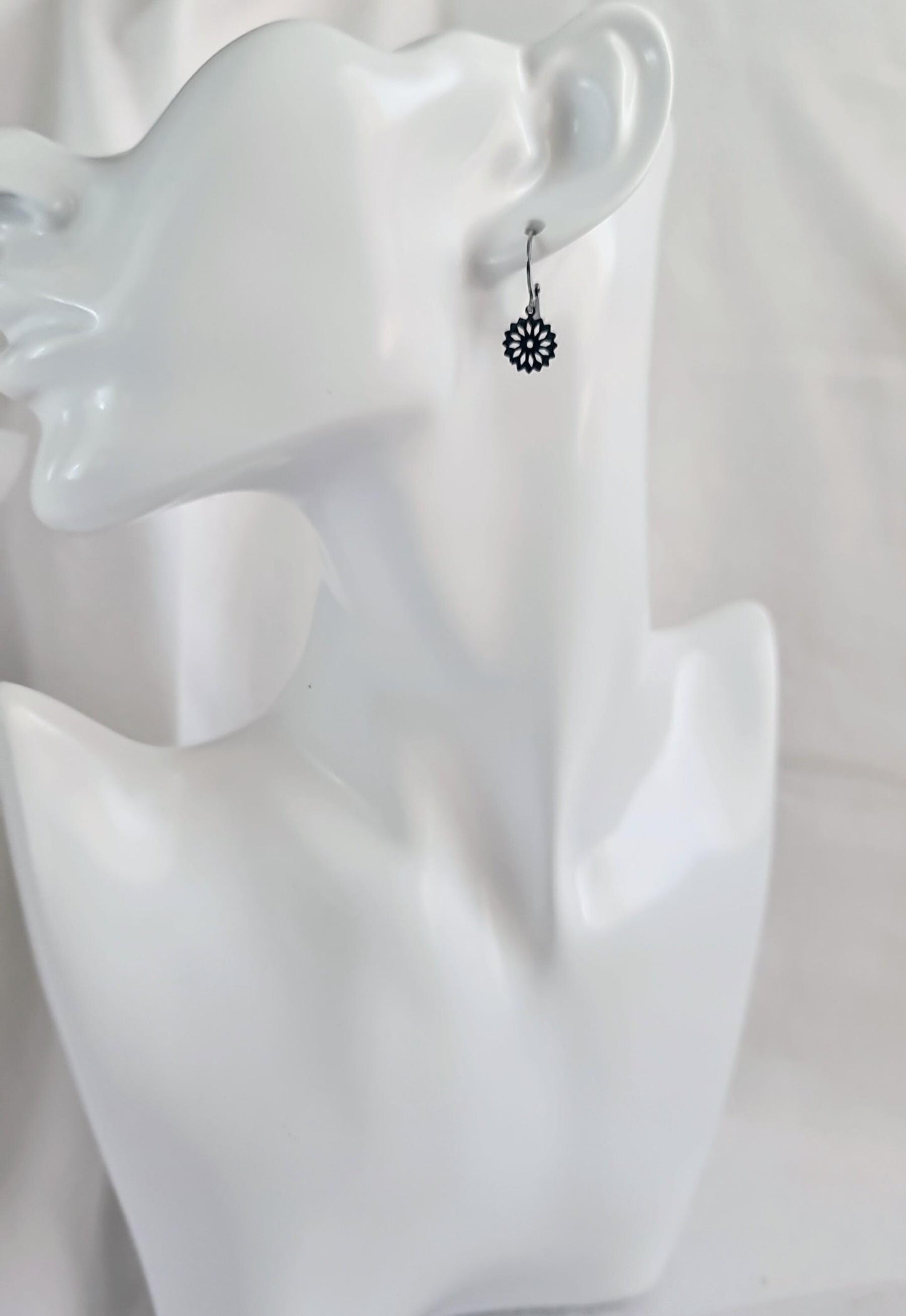 Silver Flower Leverback Earrings, Filigree Flower, Stainless Steel, Choose Hook Earrings, Leverback Earrings or Threaders, Waterproof