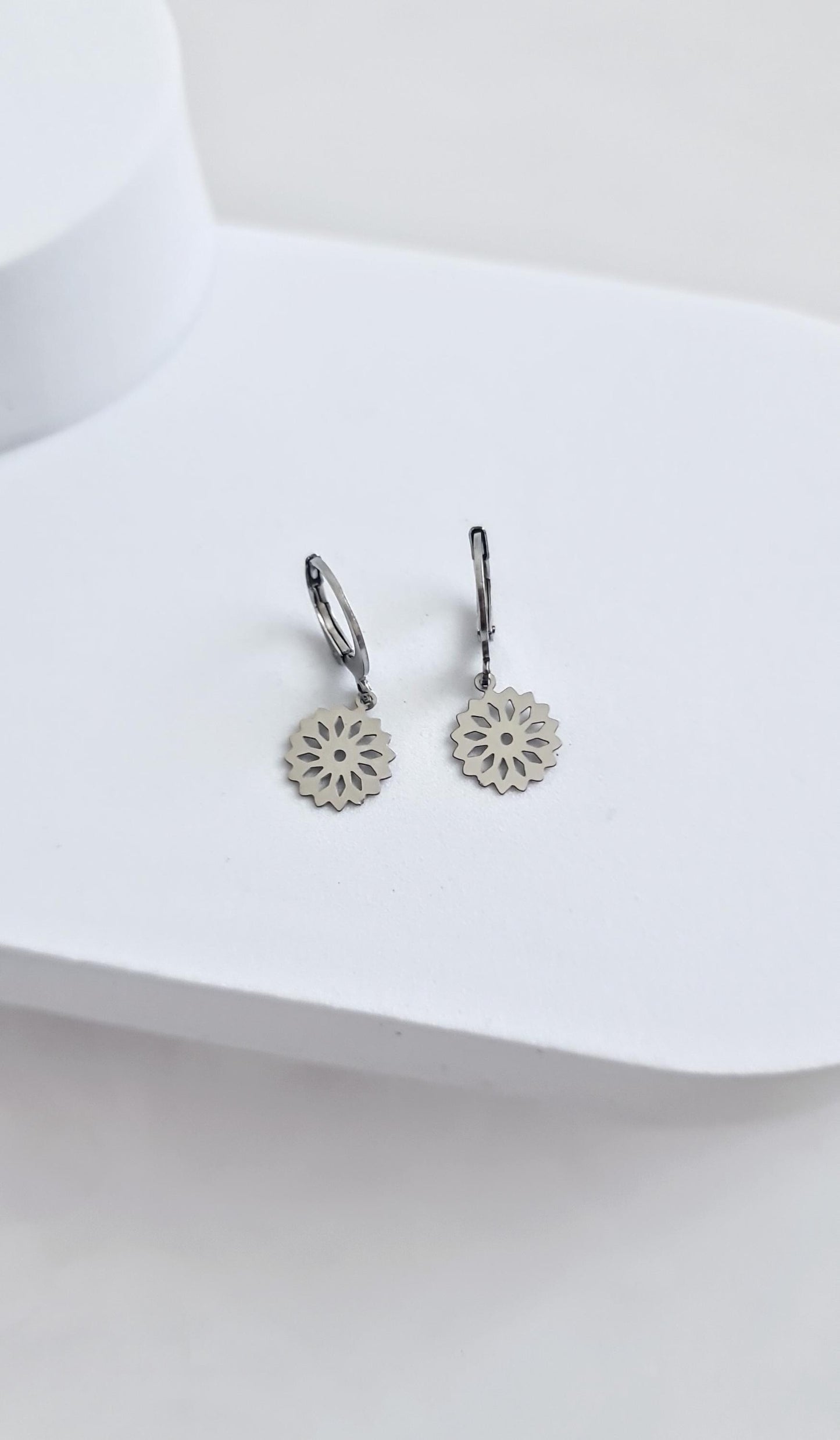 Silver Flower Leverback Earrings, Filigree Flower, Stainless Steel, Choose Hook Earrings, Leverback Earrings or Threaders, Waterproof