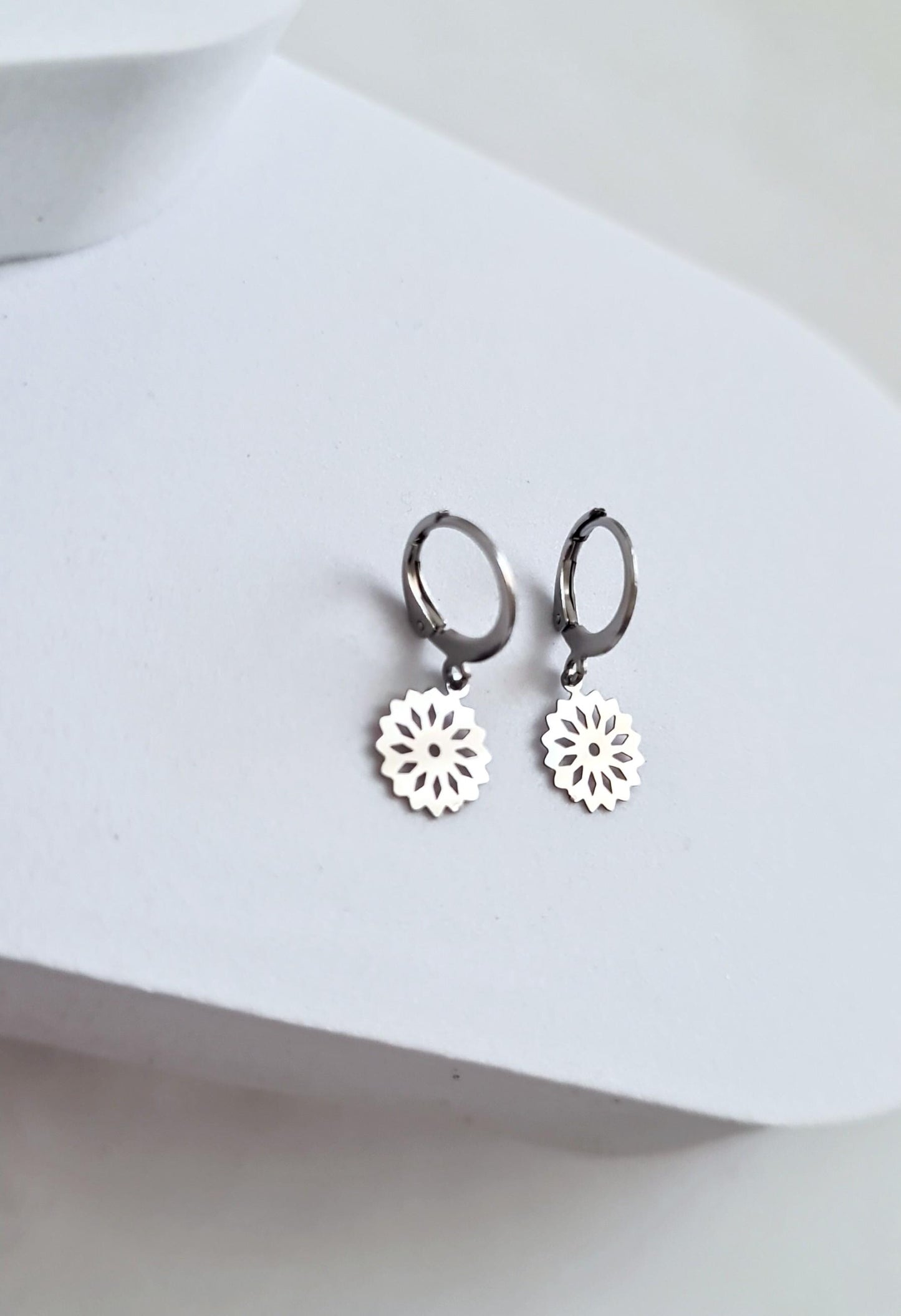 Silver Flower Leverback Earrings, Filigree Flower, Stainless Steel, Choose Hook Earrings, Leverback Earrings or Threaders, Waterproof