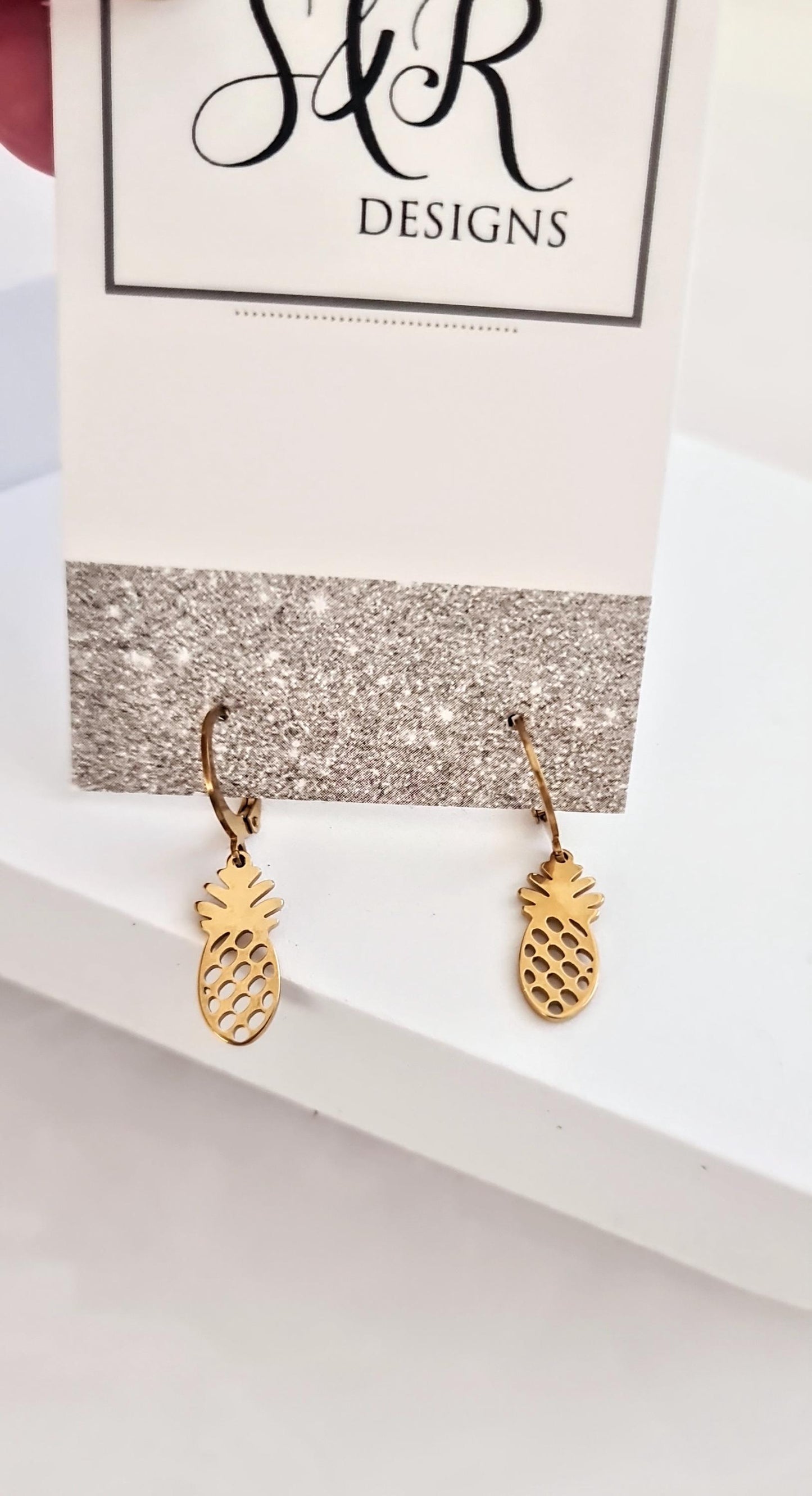 18k Gold Pineapple Earrings, Exotic Tropical Fruit, Gold PVD Stainless Steel Dangle Leverback Earrings. Fruit Lover