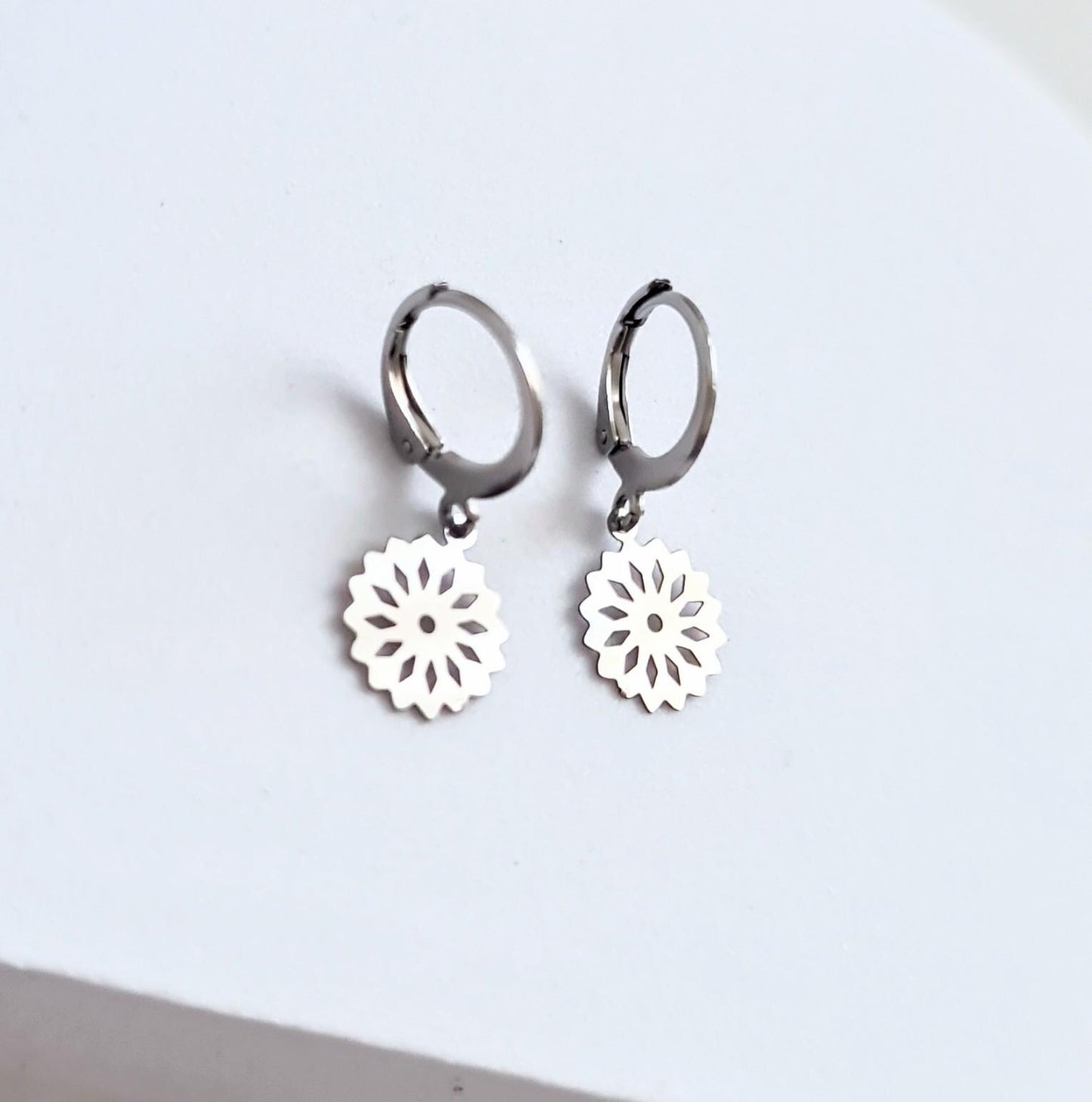 Silver Flower Leverback Earrings, Filigree Flower, Stainless Steel, Choose Hook Earrings, Leverback Earrings or Threaders, Waterproof