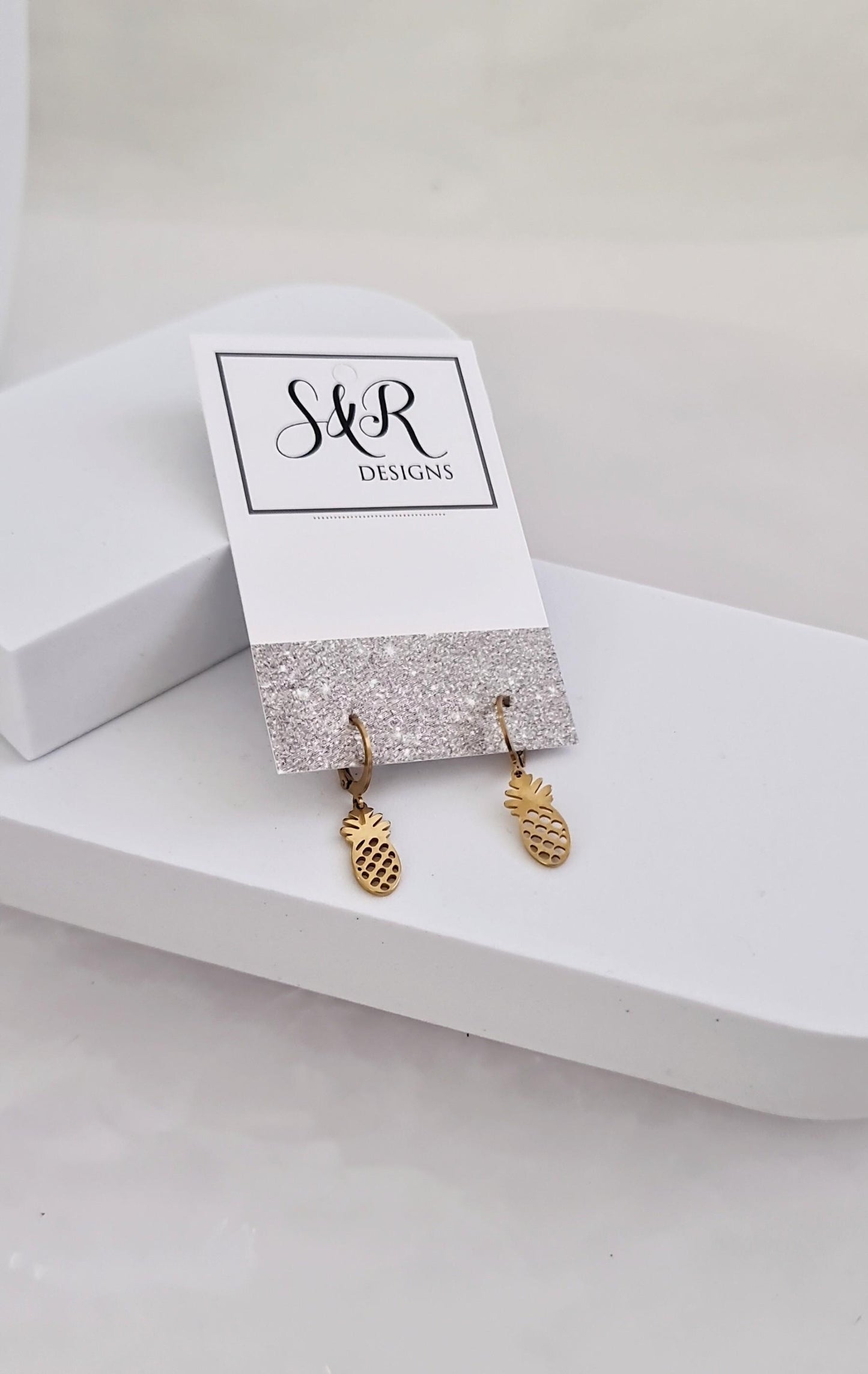18k Gold Pineapple Earrings, Exotic Tropical Fruit, Gold PVD Stainless Steel Dangle Leverback Earrings. Fruit Lover