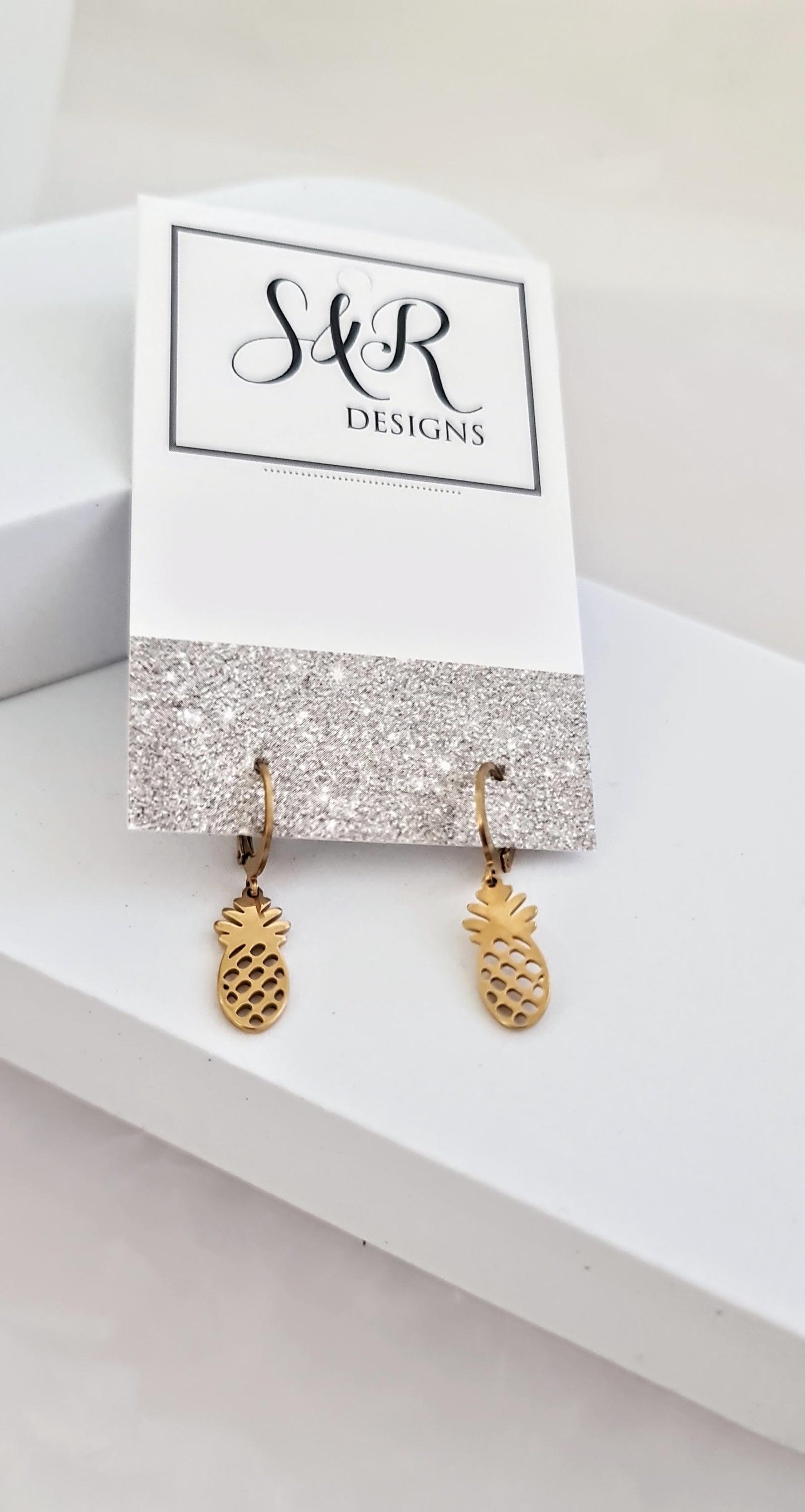18k Gold Pineapple Earrings, Exotic Tropical Fruit, Gold PVD Stainless Steel Dangle Leverback Earrings. Fruit Lover