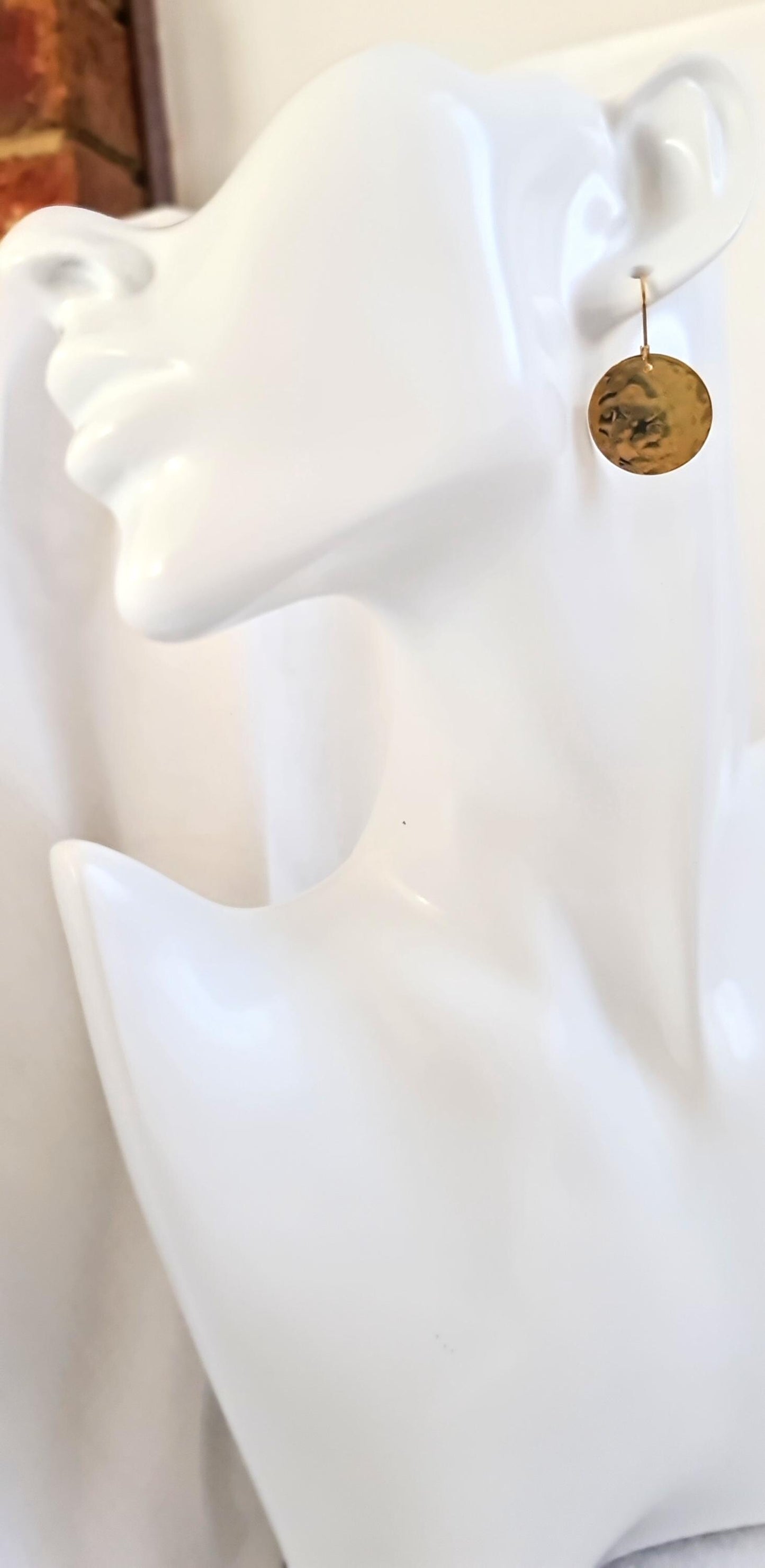 Gold Hammered Circle Disc Large Leverback Earrings, 20mm Coin Disc, Stainless Steel Dangle Leverback, Hoops or Hooks, Can be Personalised