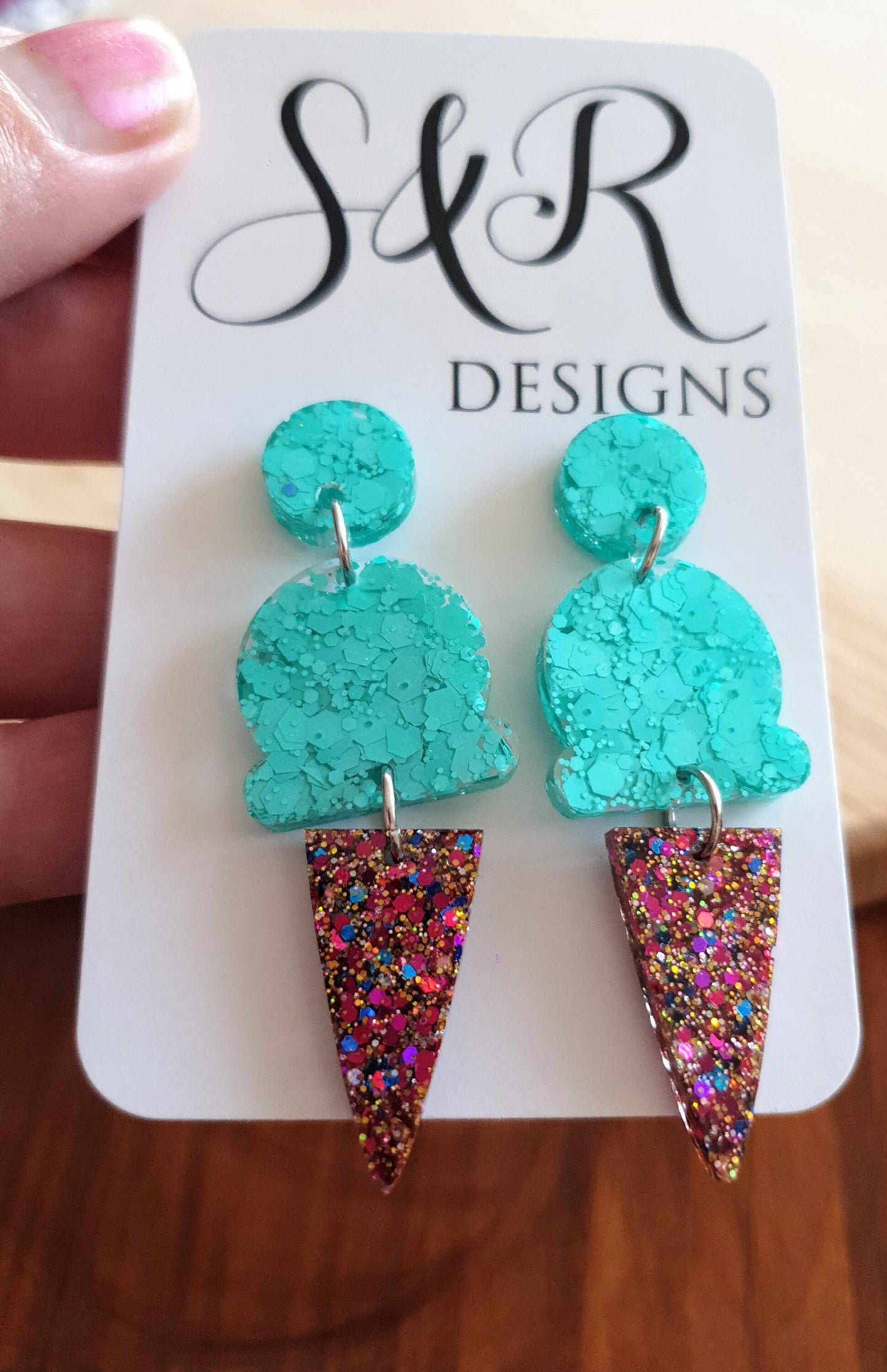 Mint Ice Cream Dangle Earrings, Mint with Multicoloured Glitter Ice Cream Earrings, Statement Food Earrings