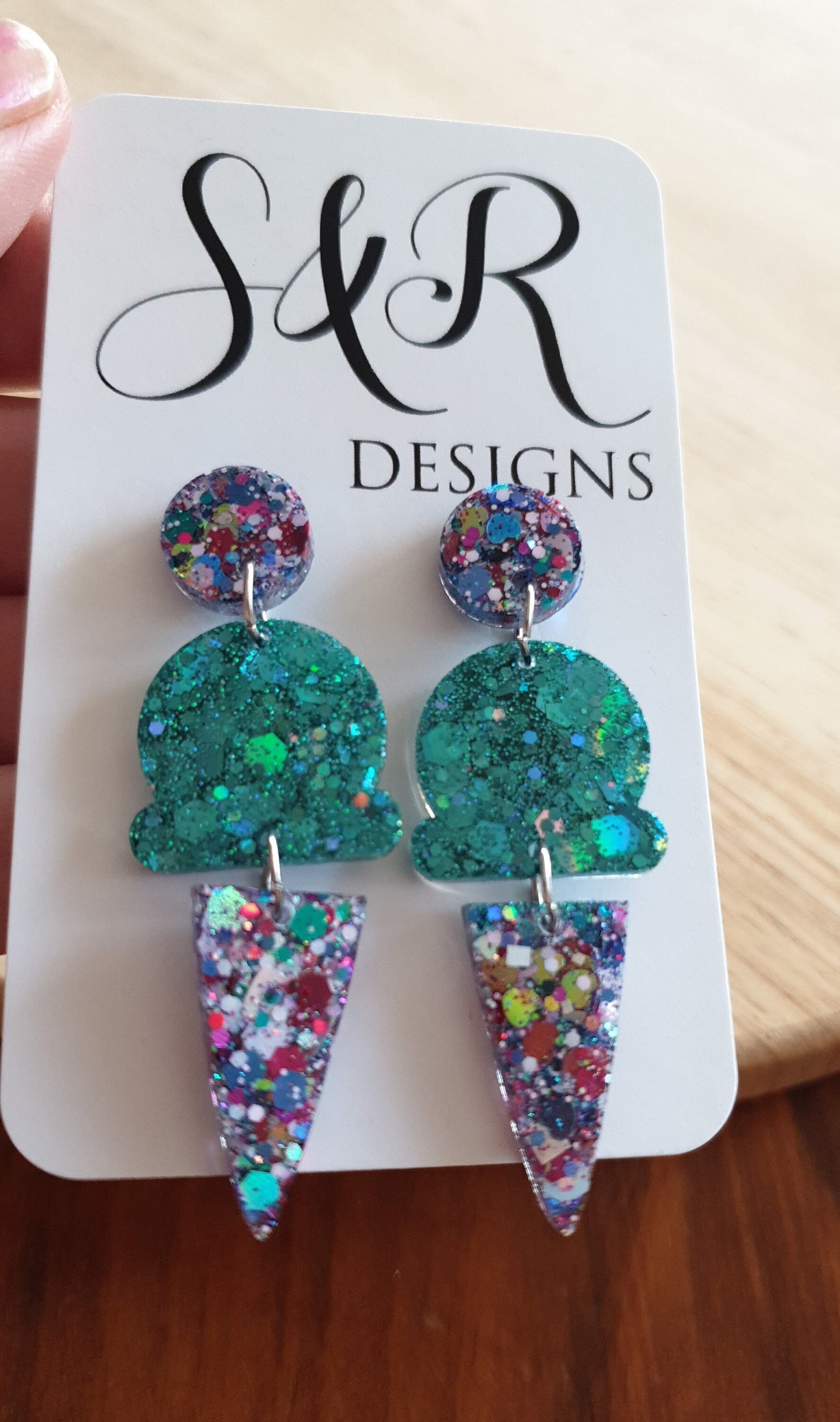 Multicoloured Glitter Ice Cream Dangle Earrings, Teal, Pink, Blue and White Purple Aqua Glitter Ice Cream Earrings, Statement Food Earrings