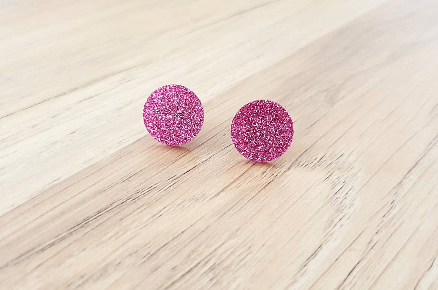 Rose Pink Glitter Stud Earrings, Acrylic Earrings, Stainless Steel Earrings.