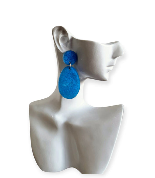 Blue Oval Long Resin Dangle Earrings, Stainless Steel Earrings