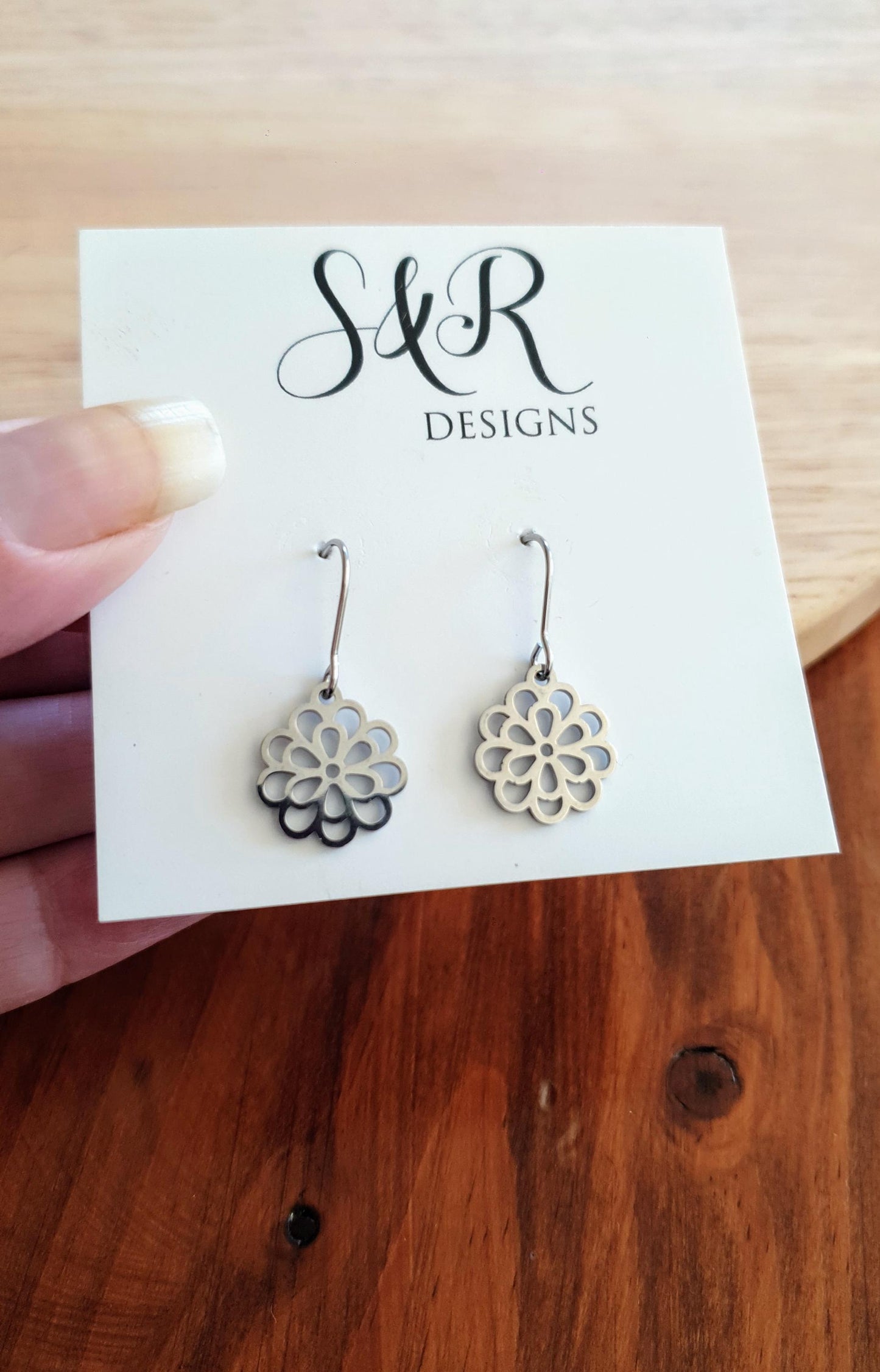 Silver Filigree Flower Earrings, Stainless Steel, Choose Leverback or Hook Earrings.