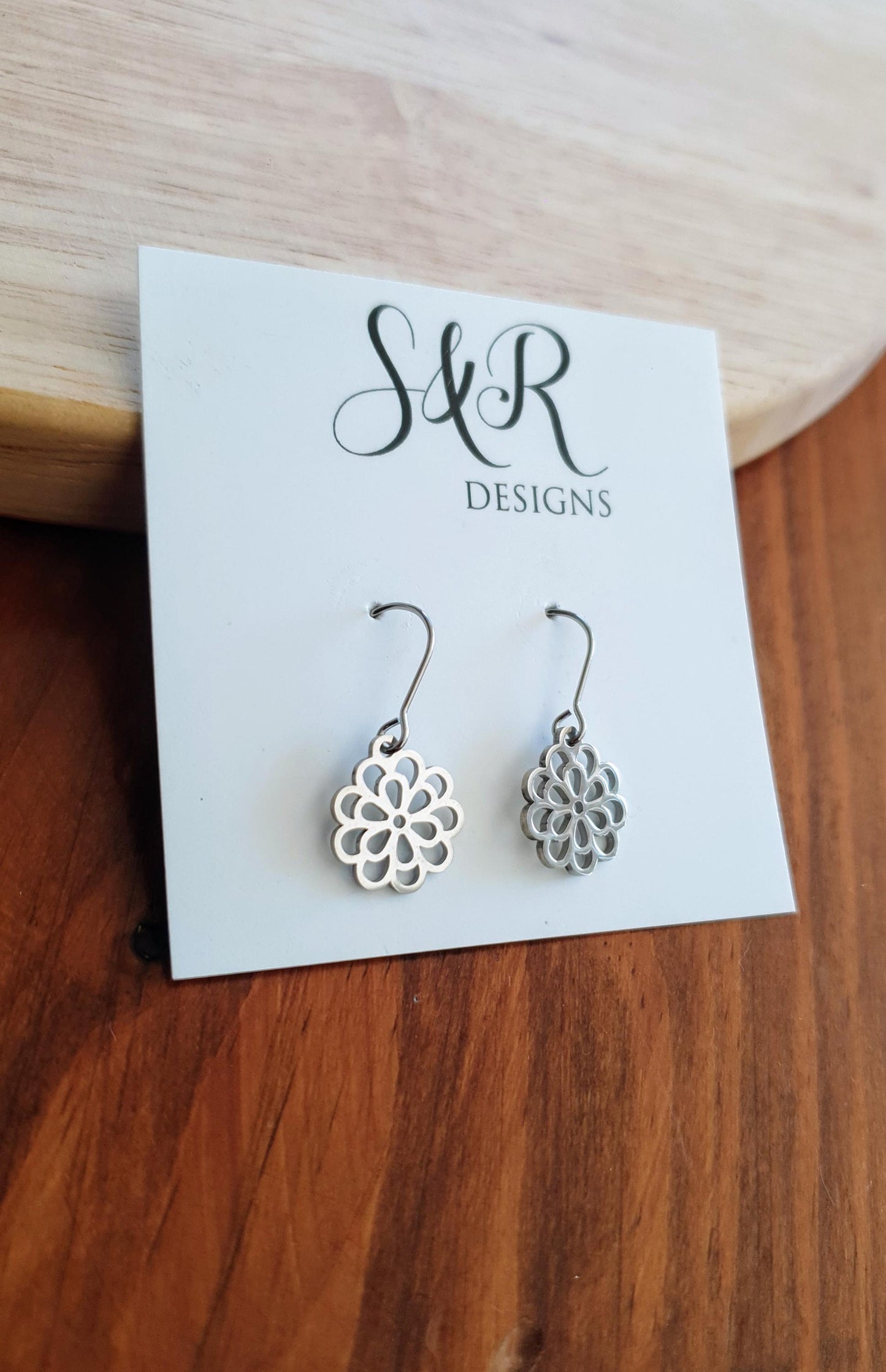 Silver Filigree Flower Earrings, Stainless Steel, Choose Leverback or Hook Earrings.