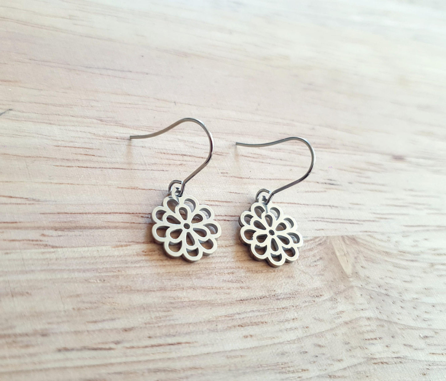 Silver Filigree Flower Earrings, Stainless Steel, Choose Leverback or Hook Earrings.