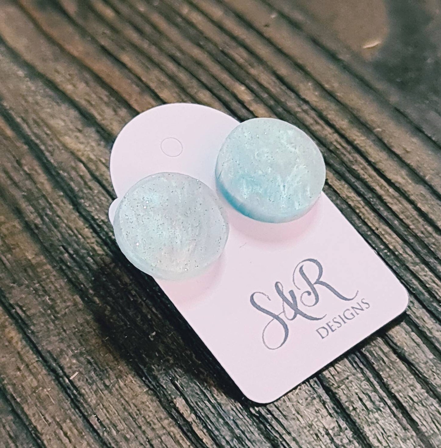 Blue Marble Circle Stud Earrings, Acrylic Earrings, Stainless Steel Earrings.
