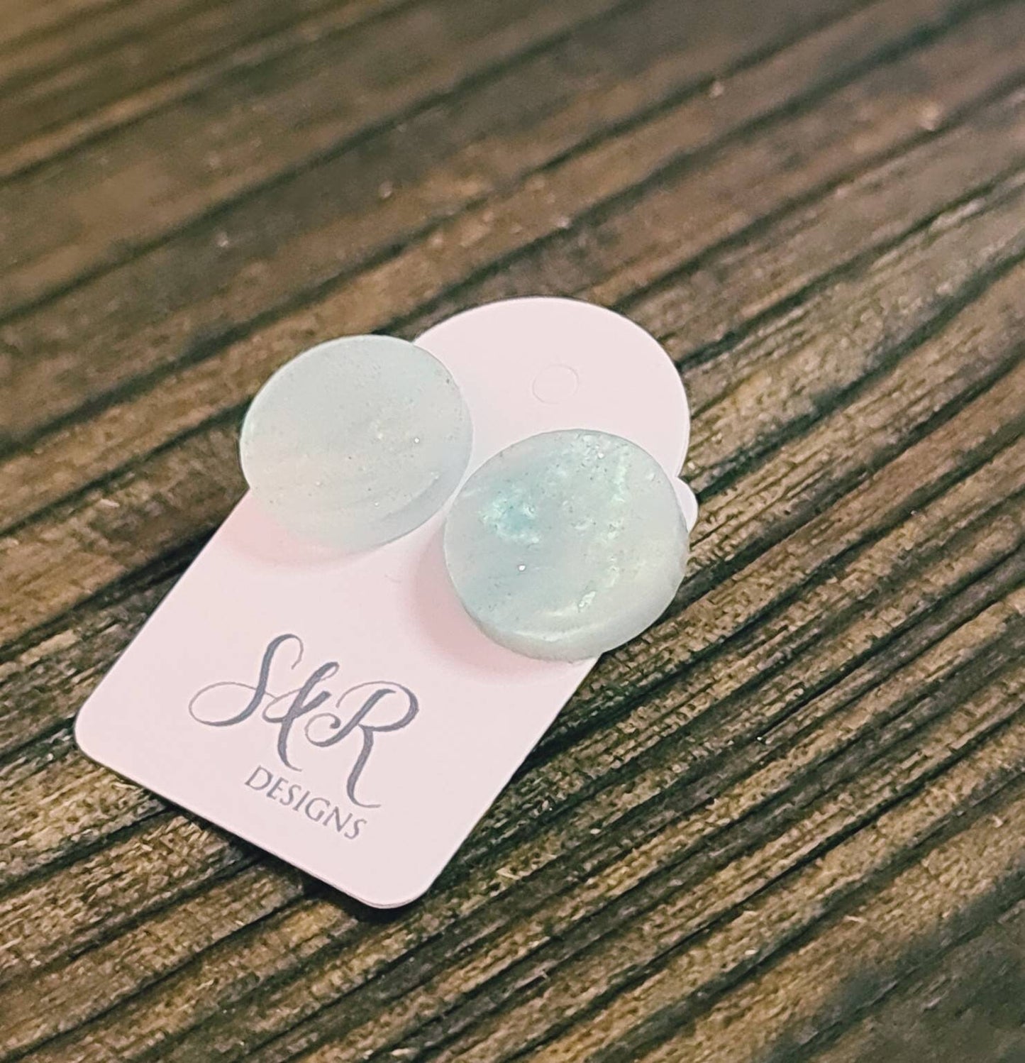 Blue Marble Circle Stud Earrings, Acrylic Earrings, Stainless Steel Earrings.
