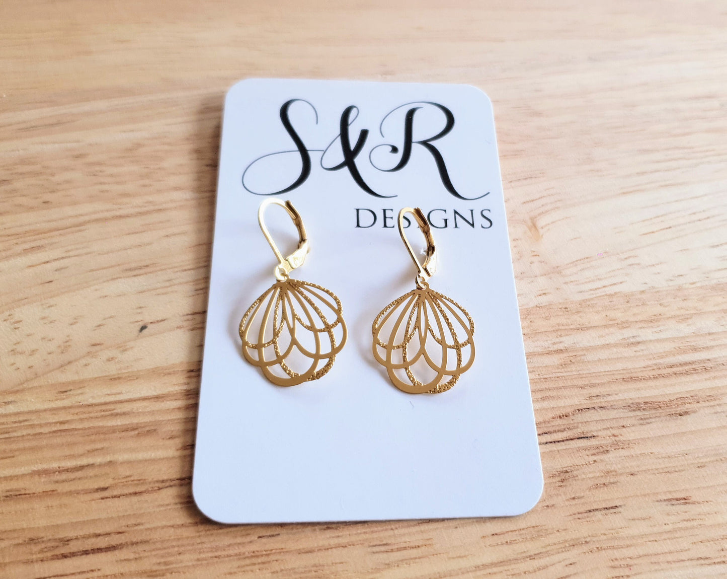 Gold Dainty Filigree Flower Leverback Earrings, Stainless Steel Statement Dangle Drop Minimalist Earrings.